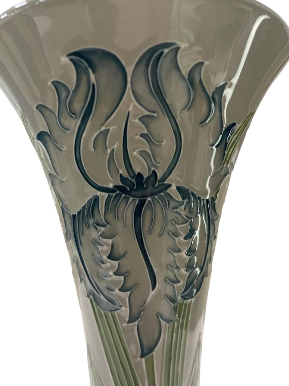 Ceramic LIMITED EDITION Moorcroft Green Iris vase, from the Legacy collection dated 2013 For Sale