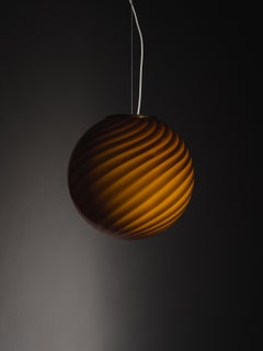 Limited Edition Murano Pendant Ceiling Lamp in Amber Swirl Glass with Brass