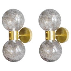 Limited Edition Pair Italian Sconce, Clear Murano Glass Globes, Smoky Bubbles