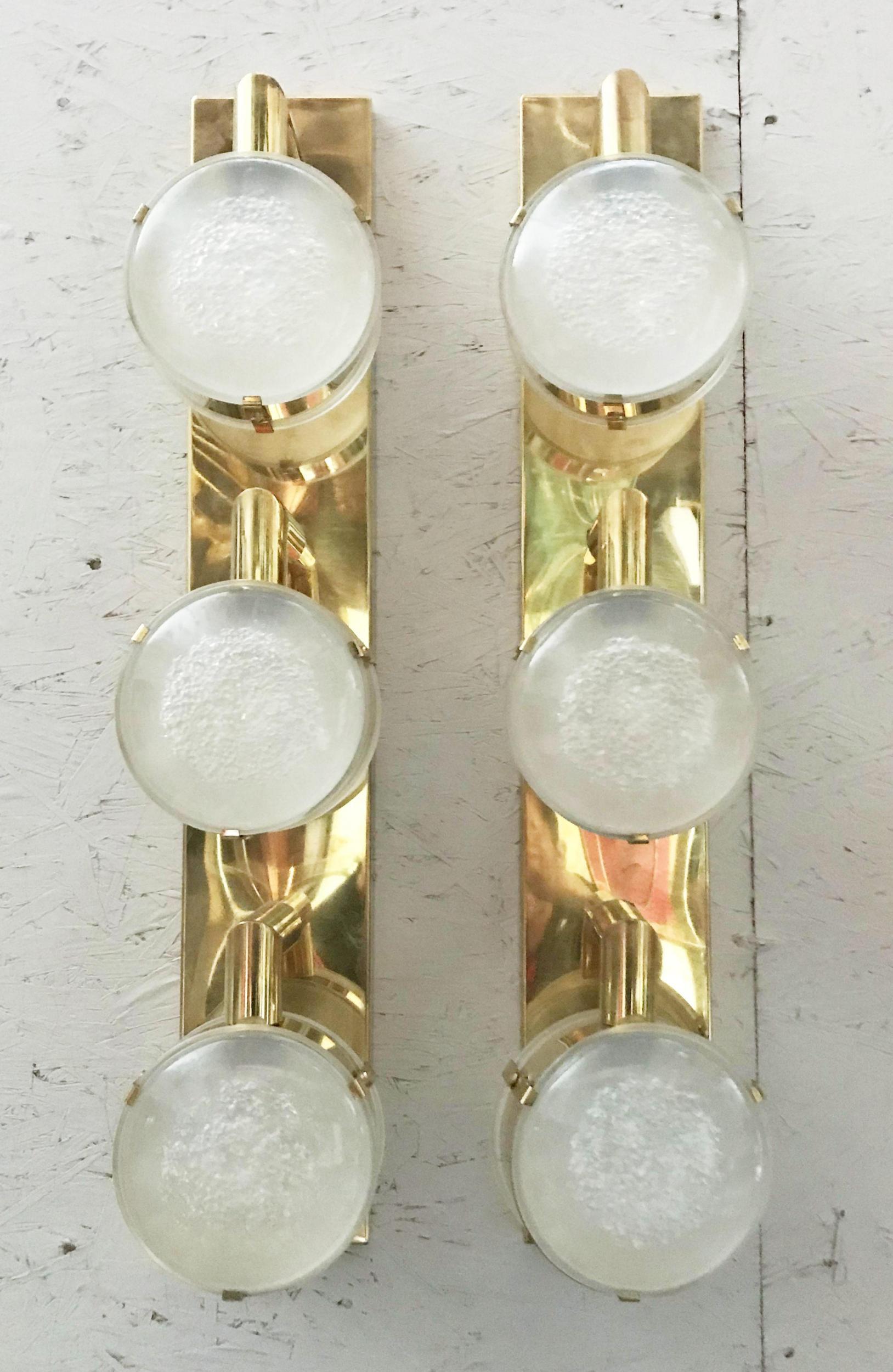 Italian Limited Edition Pair of Murano Frosted Glass Sconces, c 1990s