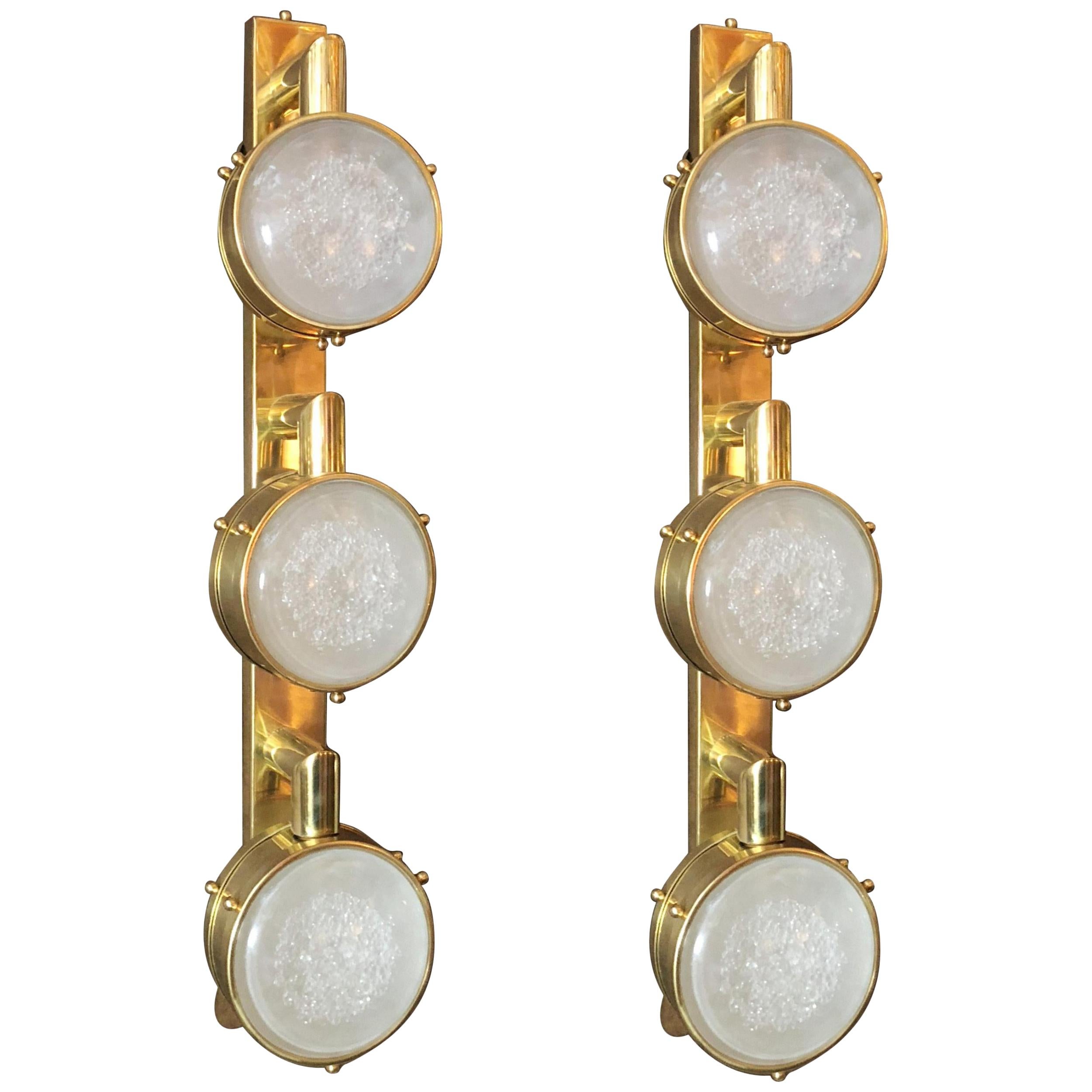 Limited Edition Pair of Murano Frosted Glass Sconces, circa 1990s