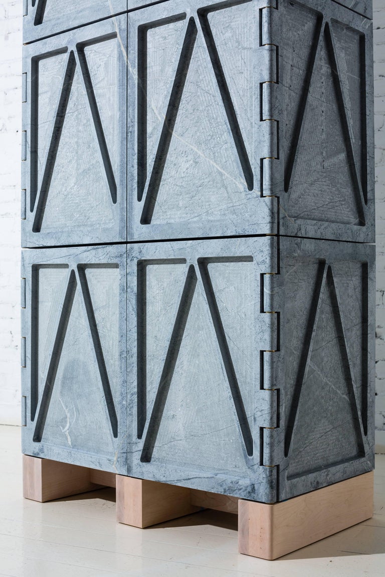 Limited Edition Relief Stone Cabinet in Soapstone by Fort Standard, in Stock In New Condition For Sale In Brooklyn, NY