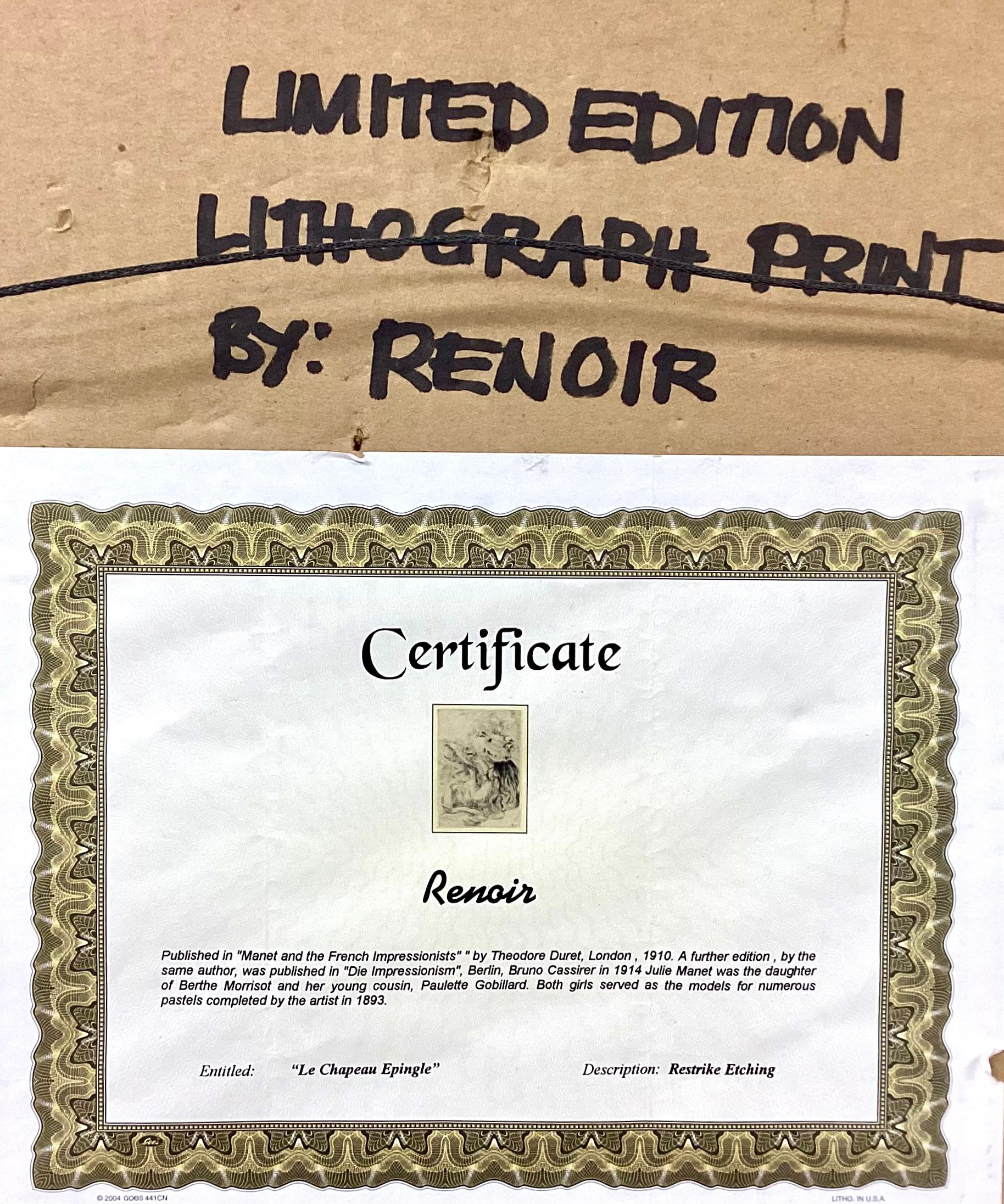 Renoir-Lithographie in limitierter Auflage, „Le Chapeau Epingle“ (Der Hut in limitierter Auflage) im Angebot 1