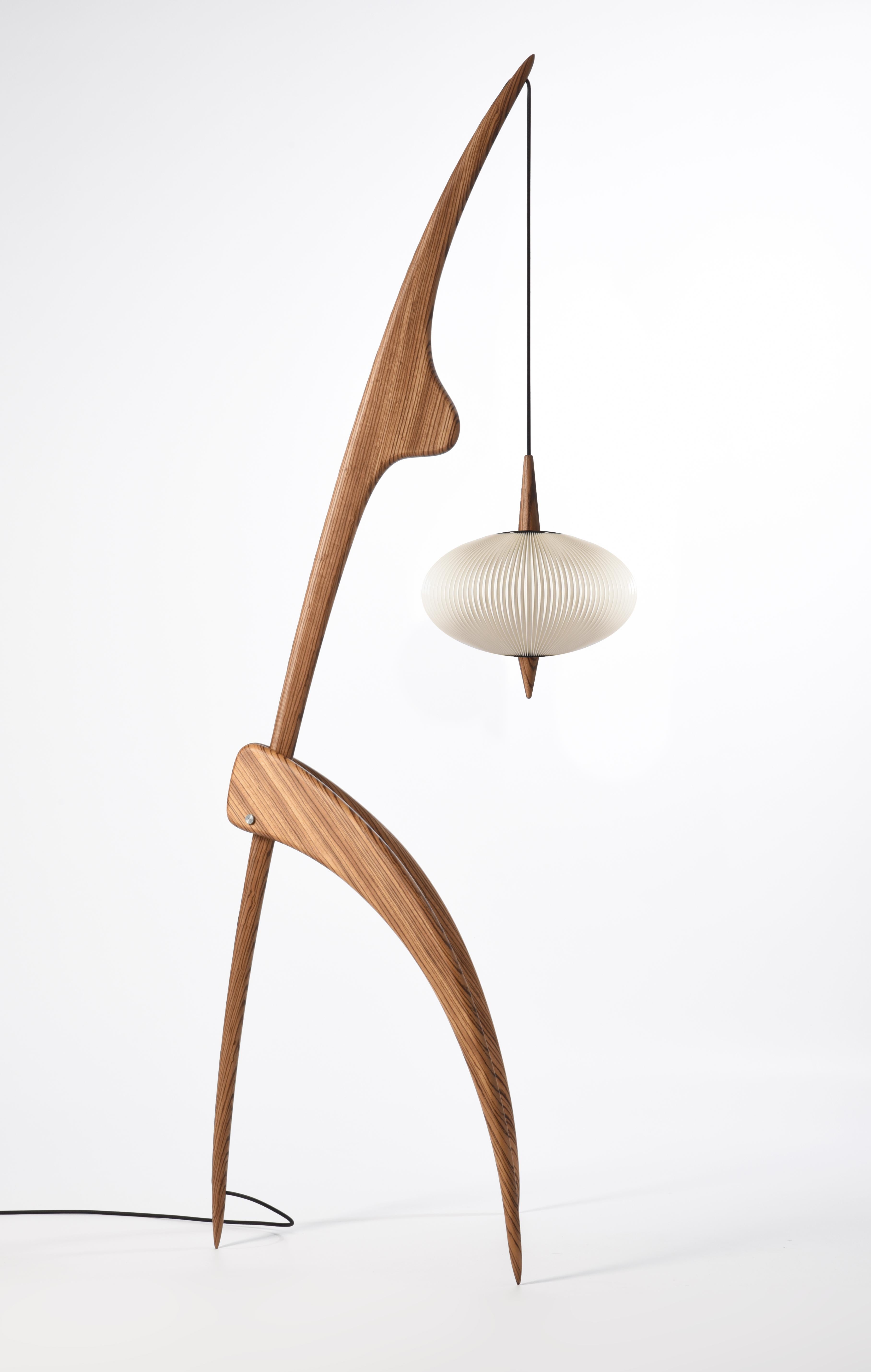 Brass Limited Edition Rispal 'Praying Mantis Zébrant' Floor Lamp in Zebra Wood For Sale