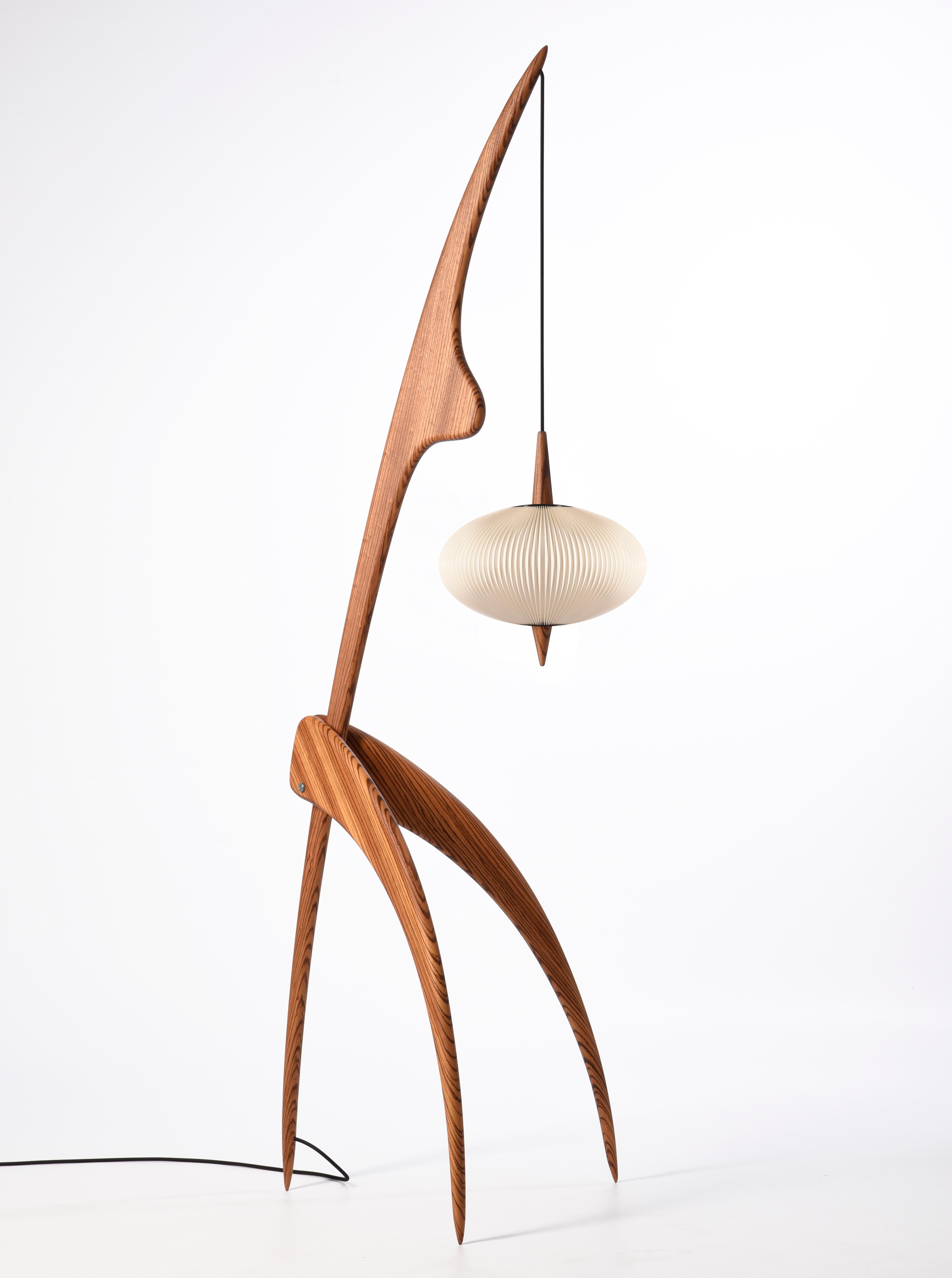 Contemporary Limited Edition Rispal 'Praying Mantis Zébrant' Floor Lamp in Zebra Wood For Sale