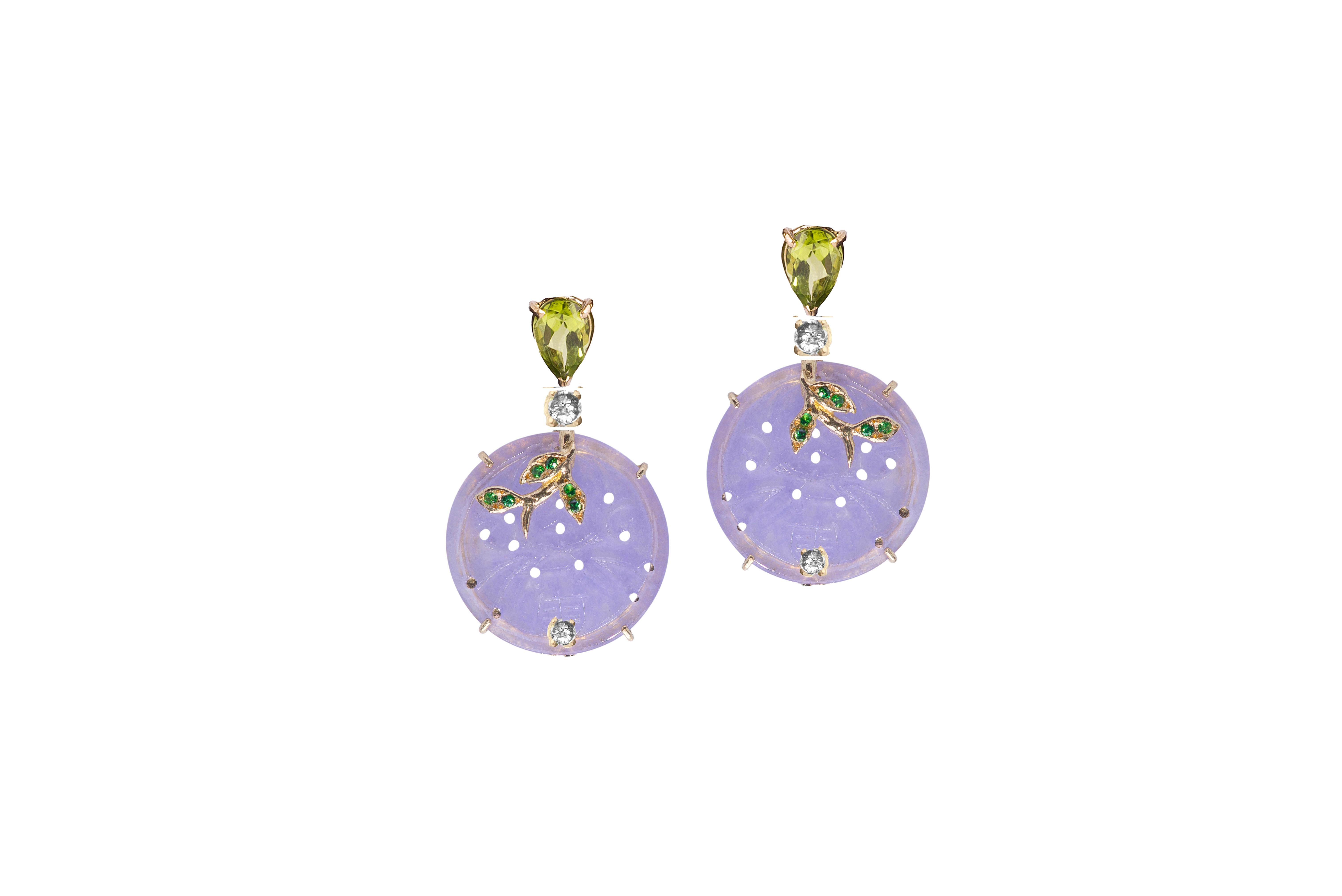 Limited-Edition Rossella Ugolini Peridot Rose Quartz 18K Gold Diamonds Earrings In New Condition For Sale In Rome, IT