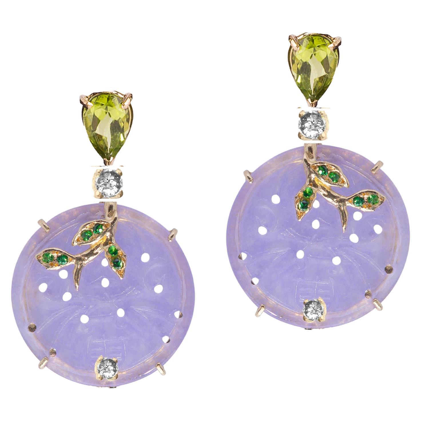 Limited-Edition Rossella Ugolini Peridot Rose Quartz 18K Gold Diamonds Earrings For Sale