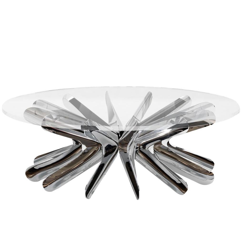 Limited Edition Rotation Coffee Table in Polished Stainless Steel For Sale