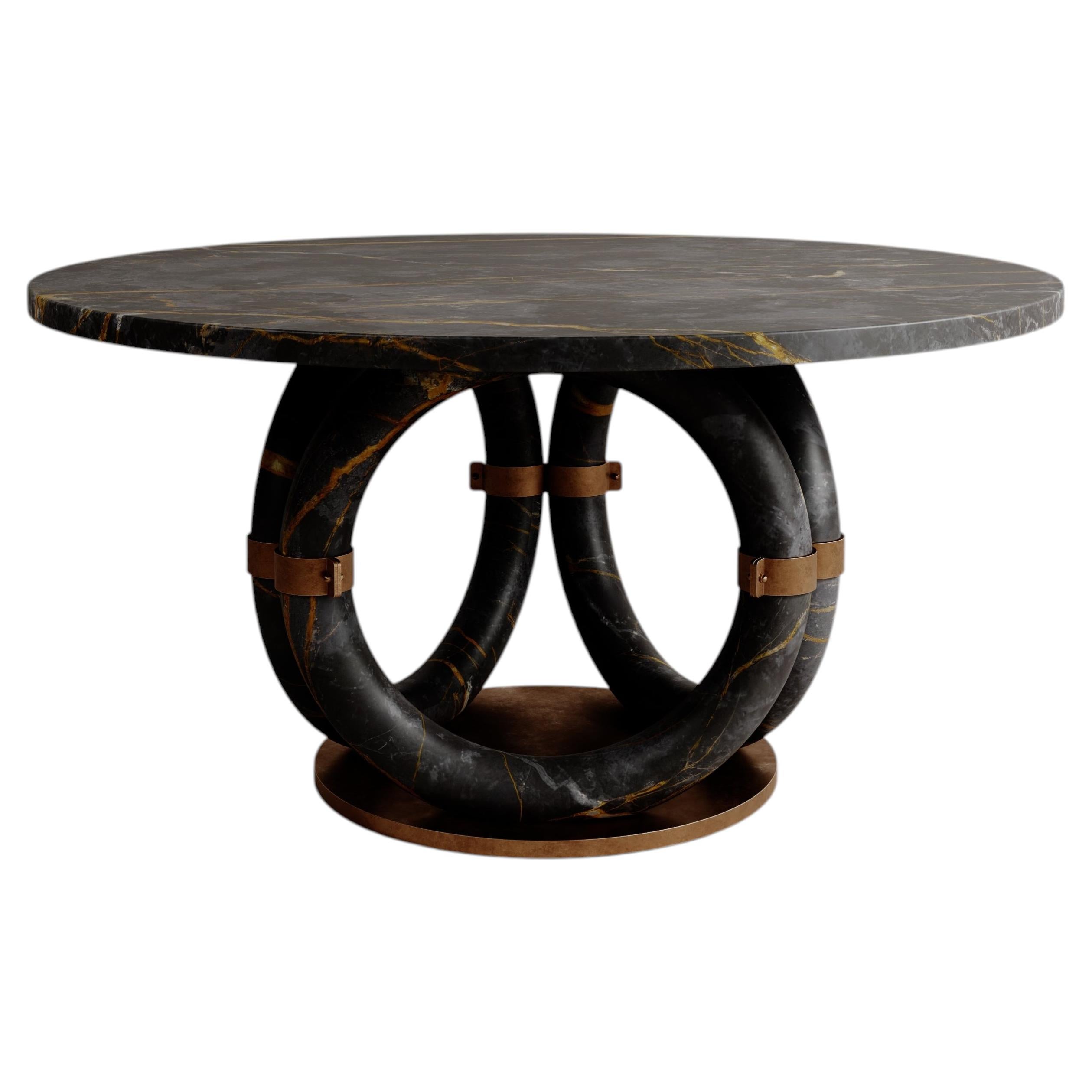 Limited Edition, Round Black Marble Bronze Lilly Dining Table By Esther Knopfler For Sale