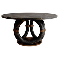 Limited Edition, Round Black Marble Bronze Lilly Dining Table By Esther Knopfler