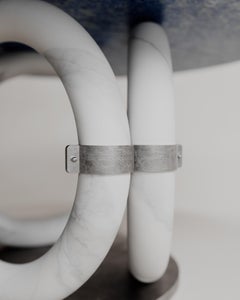 Limited Edition, Round Blue Marble Chrome Lilly Dining Table By Esther Knopfler