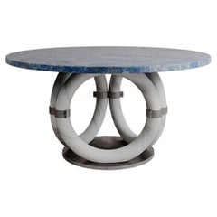 Limited Edition, Round Blue Marble Chrome Lilly Dining Table By Esther Knopfler