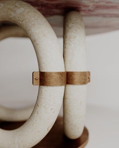 Limited Edition, Round Pink Marble Bronze Lilly Dining Table By Esther Knopfler