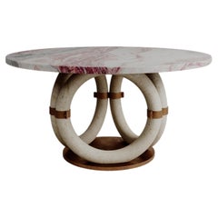 Limited Edition, Round Pink Marble Bronze Lilly Dining Table By Esther Knopfler