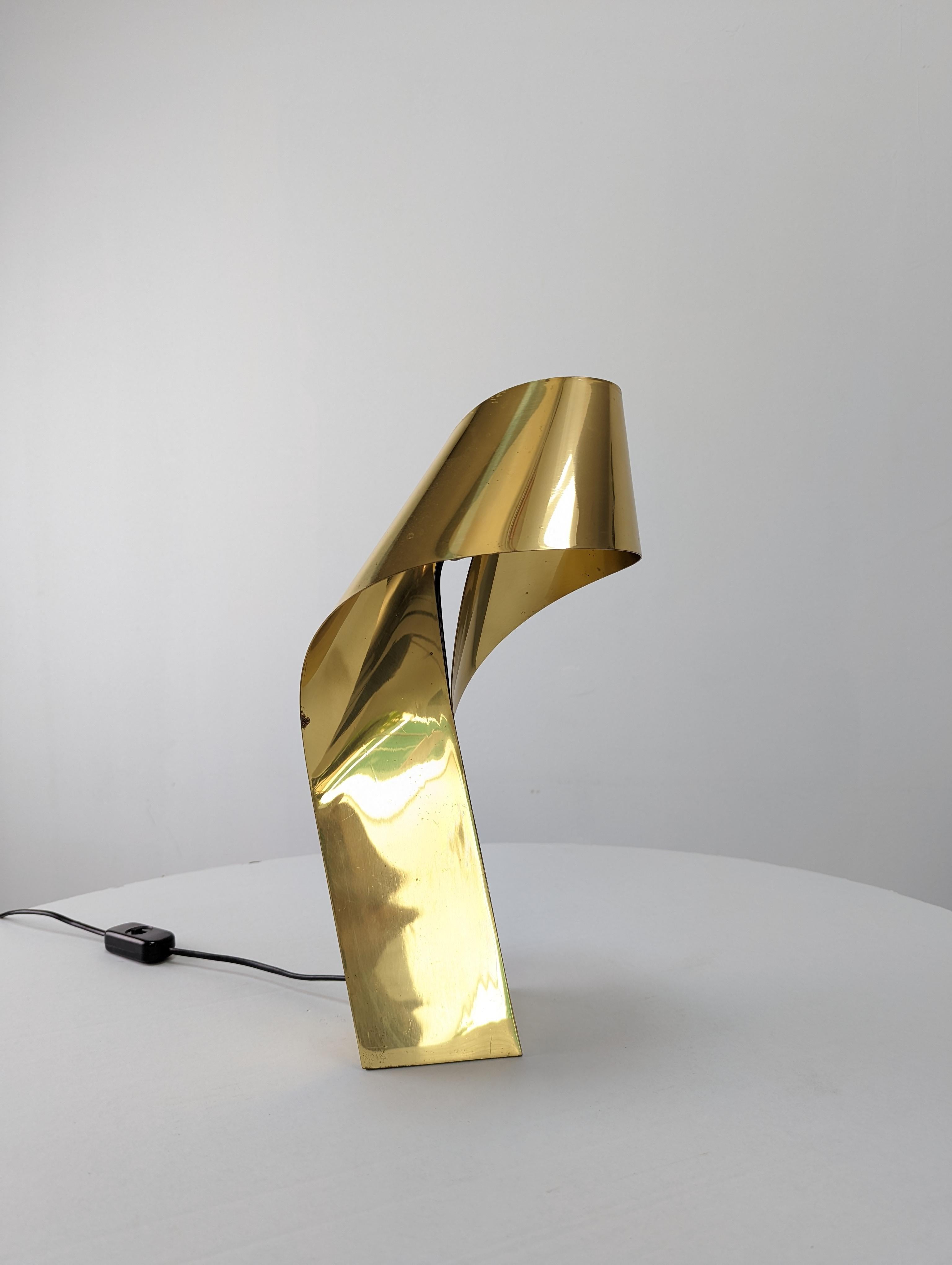 Mid-Century Modern Lampe sculpturale en laiton, édition limitée, Serge Mansau, 1970 en vente