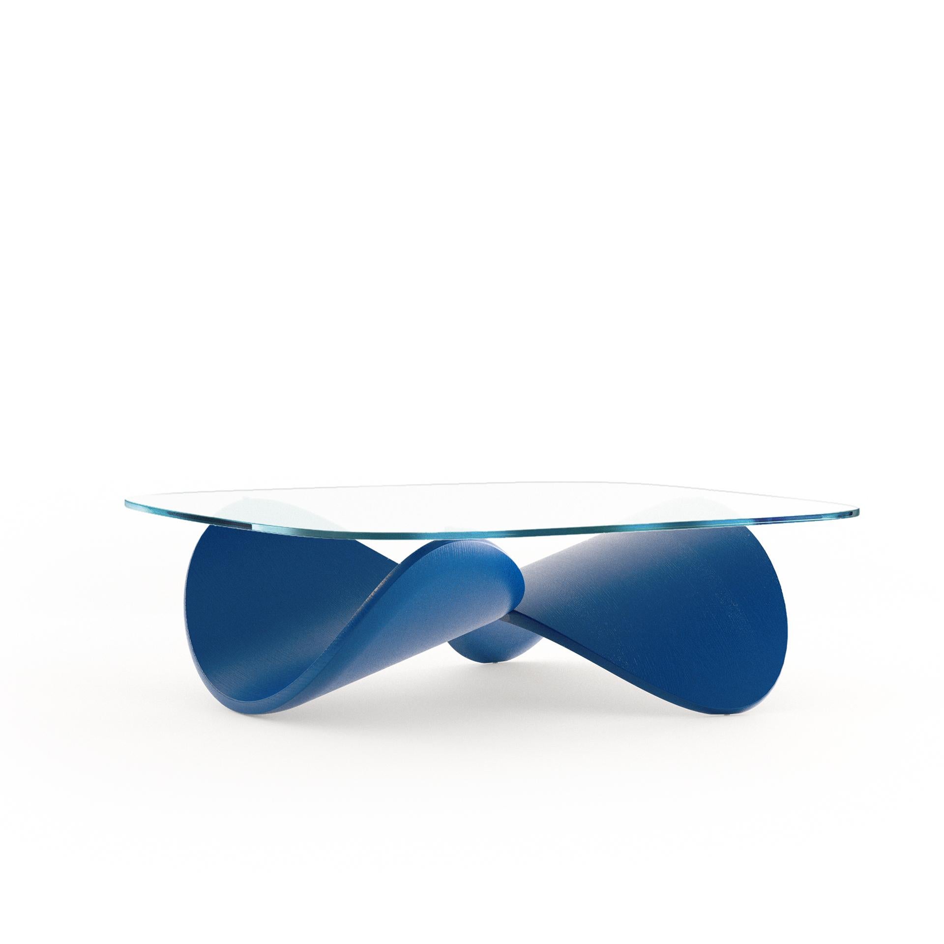Limited Edition Sculptural Coffee Table, Bent Solid Wood, Blue, Made in Italy In New Condition For Sale In Milano, IT