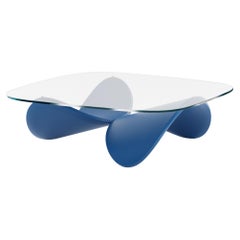 Limited Edition Sculptural Coffee Table, Bent Solid Wood, Blue, Made in Italy