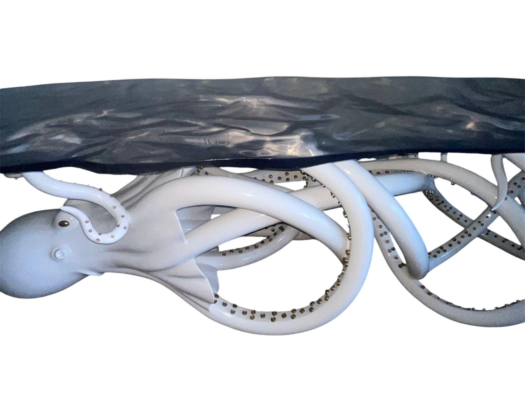 American Limited Edition Sculptural Octopus Console Table-Wavy Resin Top. U.S.A. 21st C. For Sale