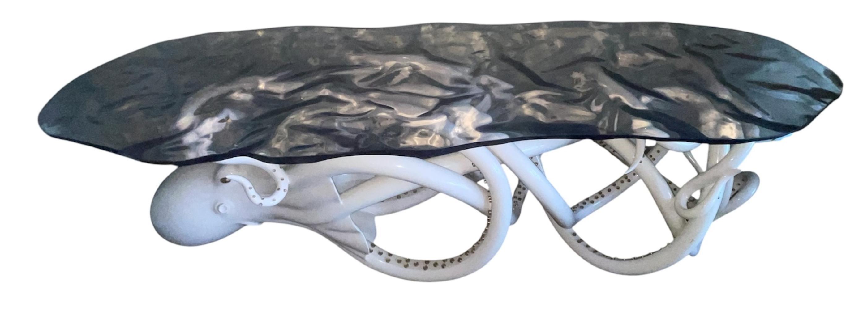 Contemporary Limited Edition Sculptural Octopus Console Table-Wavy Resin Top. U.S.A. 21st C. For Sale