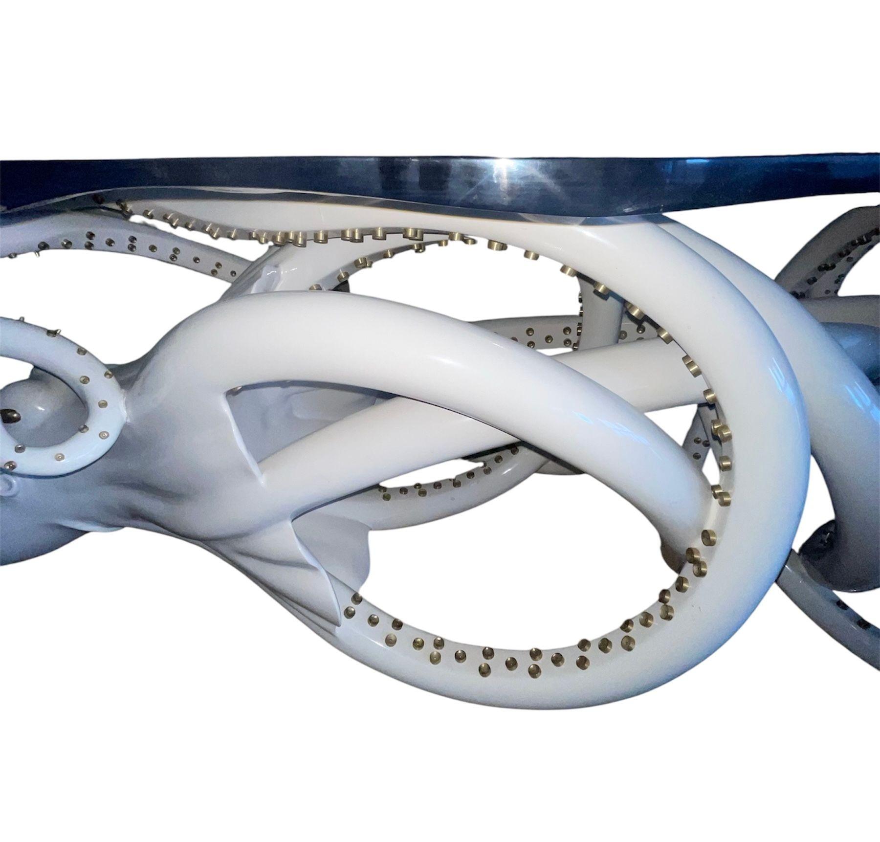 Bronze Limited Edition Sculptural Octopus Console Table-Wavy Resin Top. U.S.A. 21st C. For Sale