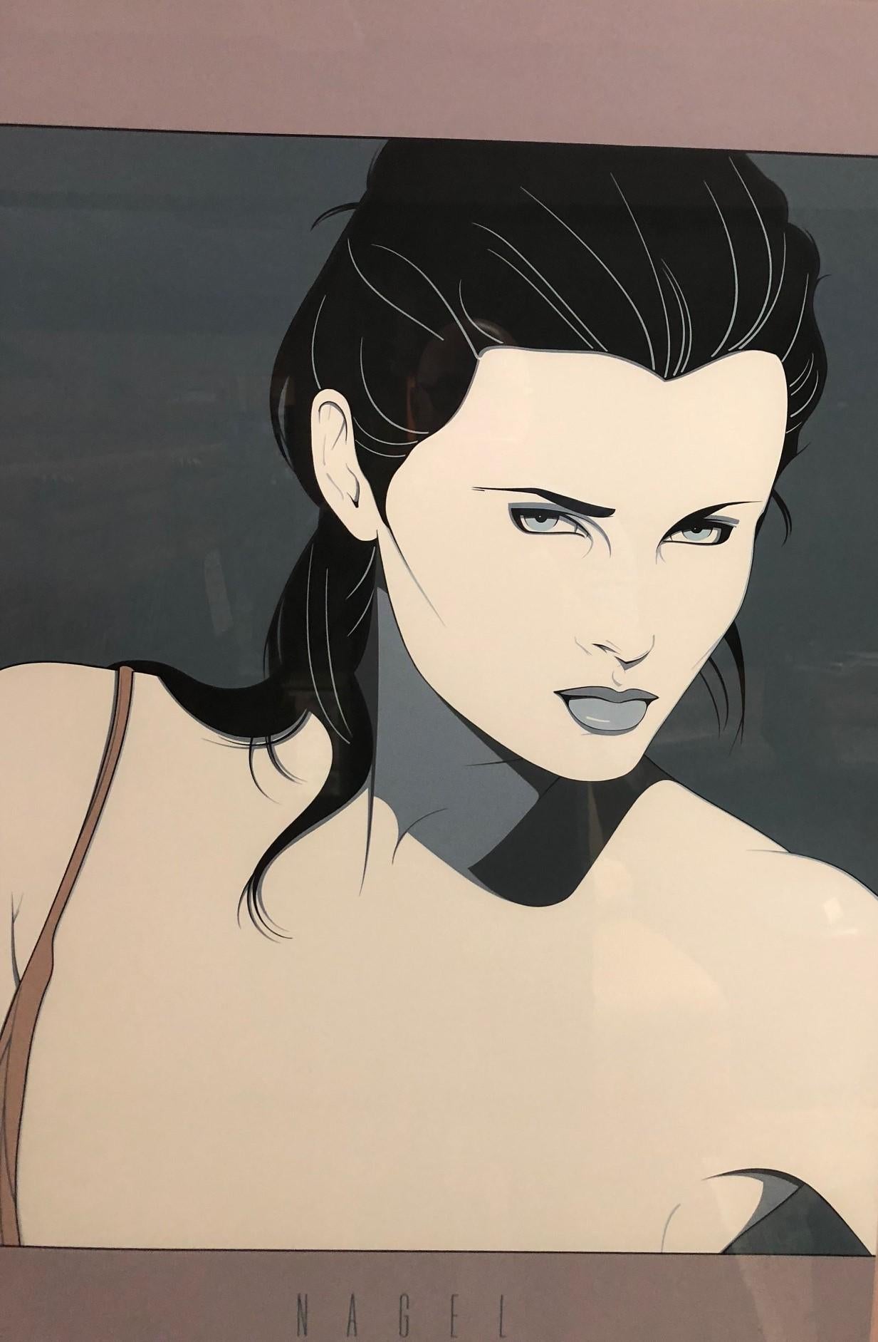 Limited edition serigraph (silkscreen) by Patrick Nagel published by Mirage Editions, Santa Monica, CA, circa early 1980s.

Patrick Nagel was an American artist who did work for Playboy magazine throughout the 1980's. He created popular