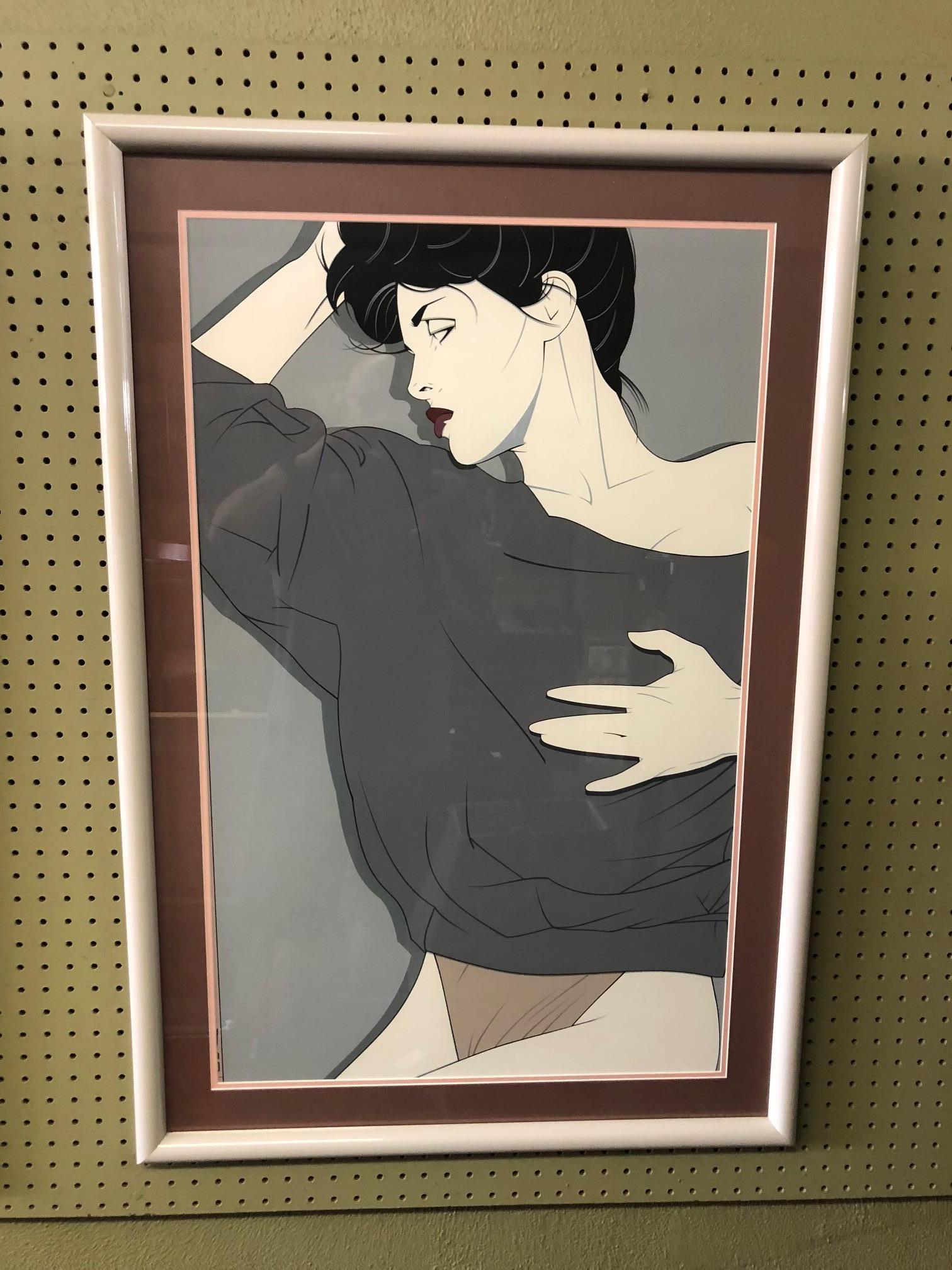 Limited edition serigraph (silkscreen) by Patrick Nagel published by Mirage Editions, Santa Monica, CA, circa early 1980s.

Patrick Nagel was an American artist who did work for Playboy magazine throughout the 1980s. He created popular