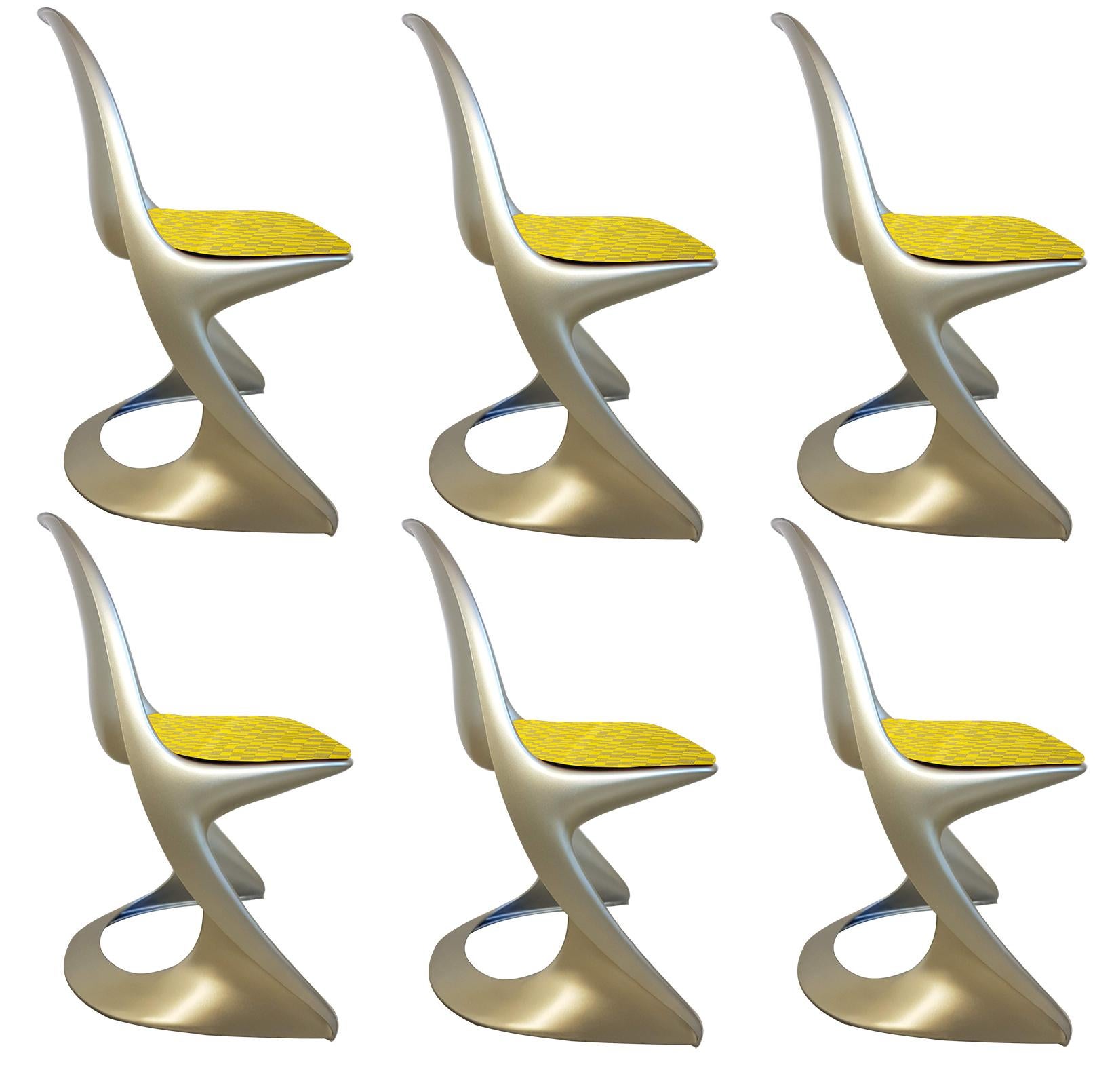 Danish Limited Edition, Set of Six Metallic Ostergaard Space Age Chairs, 1970 For Sale