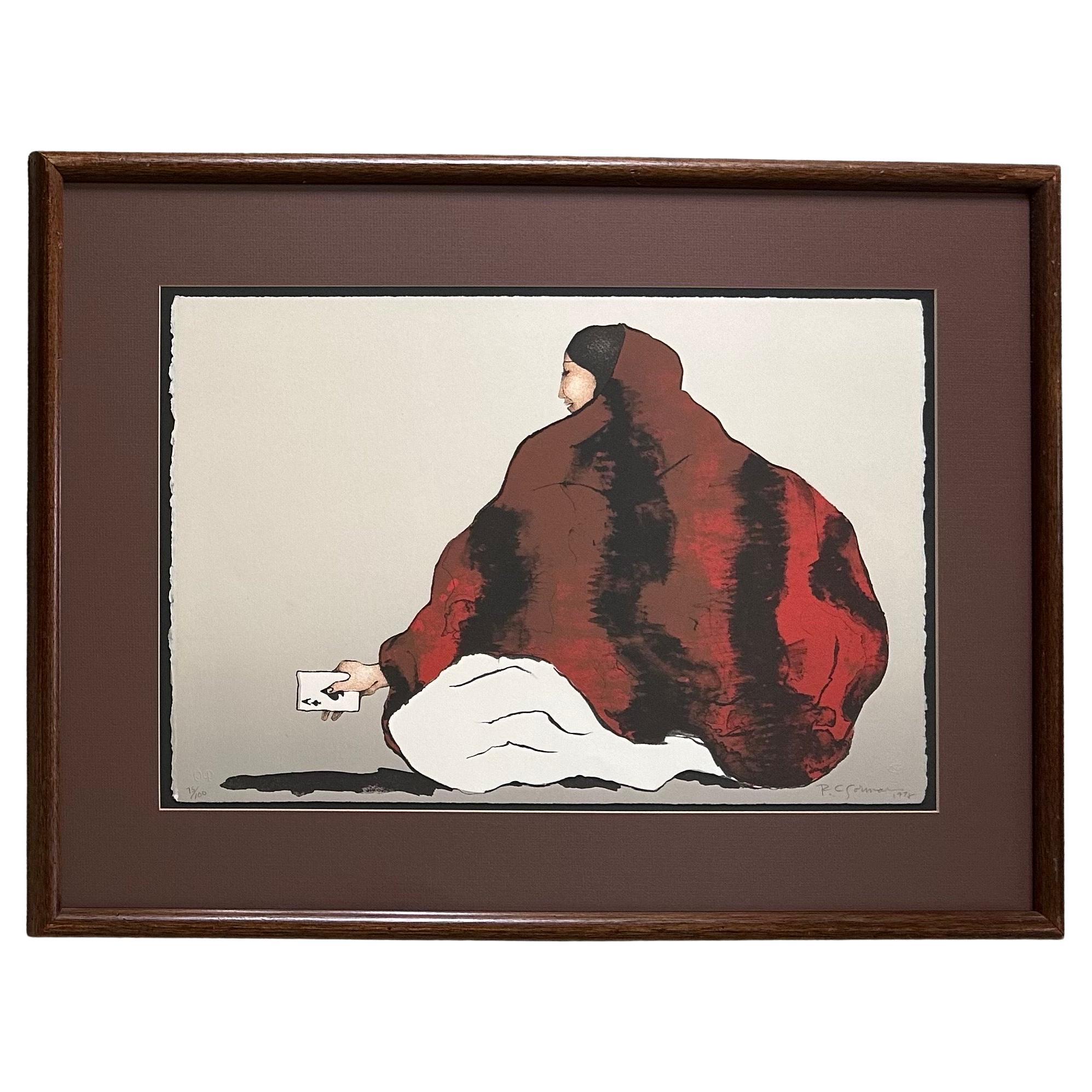 Limited Edition Signed Lithograph Entitled "Gambling Lady" by R.C. Gorman