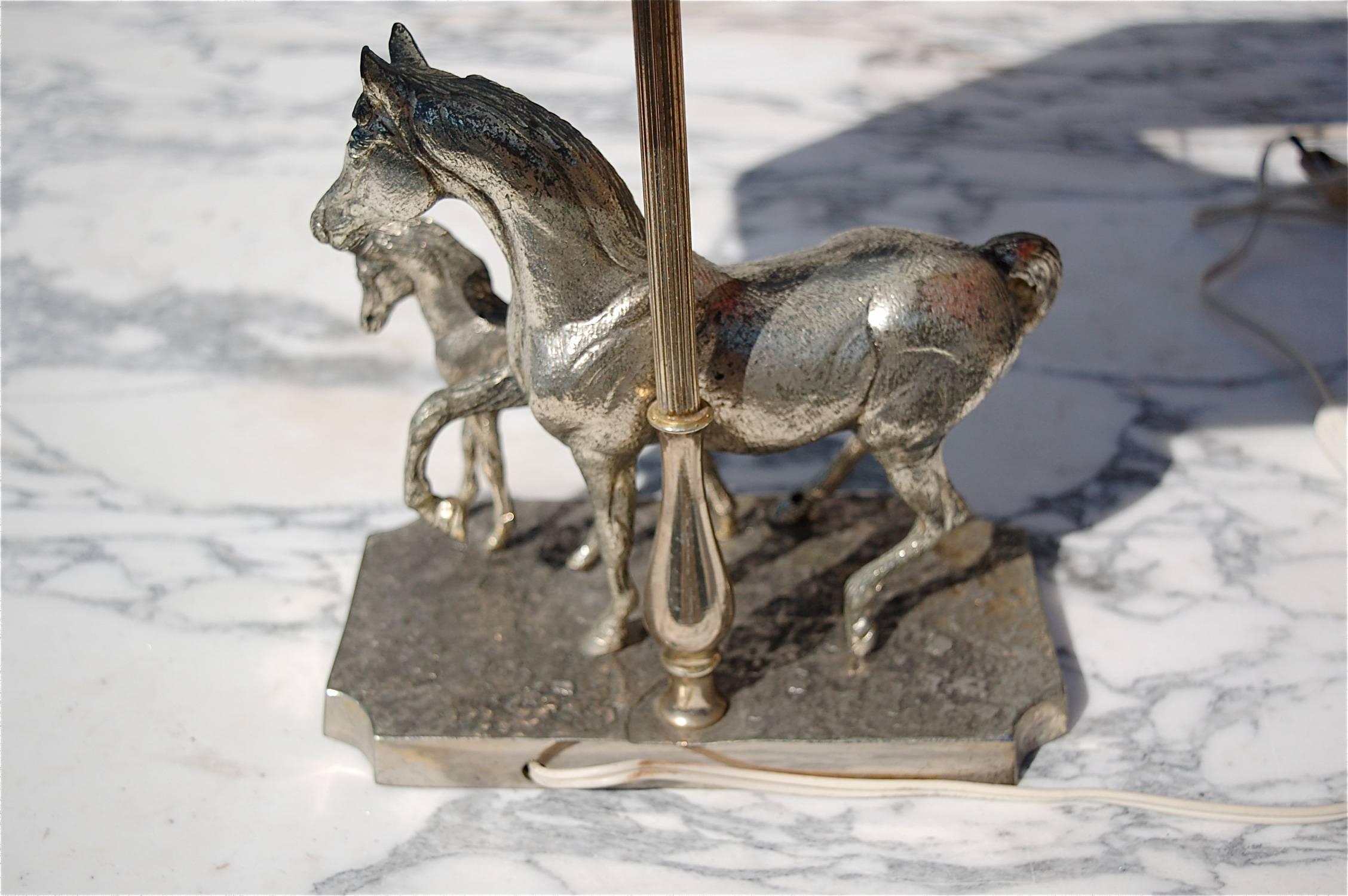 Country Limited Edition Silver Plated Horse with Foal Table Lamp, 1980s, France For Sale