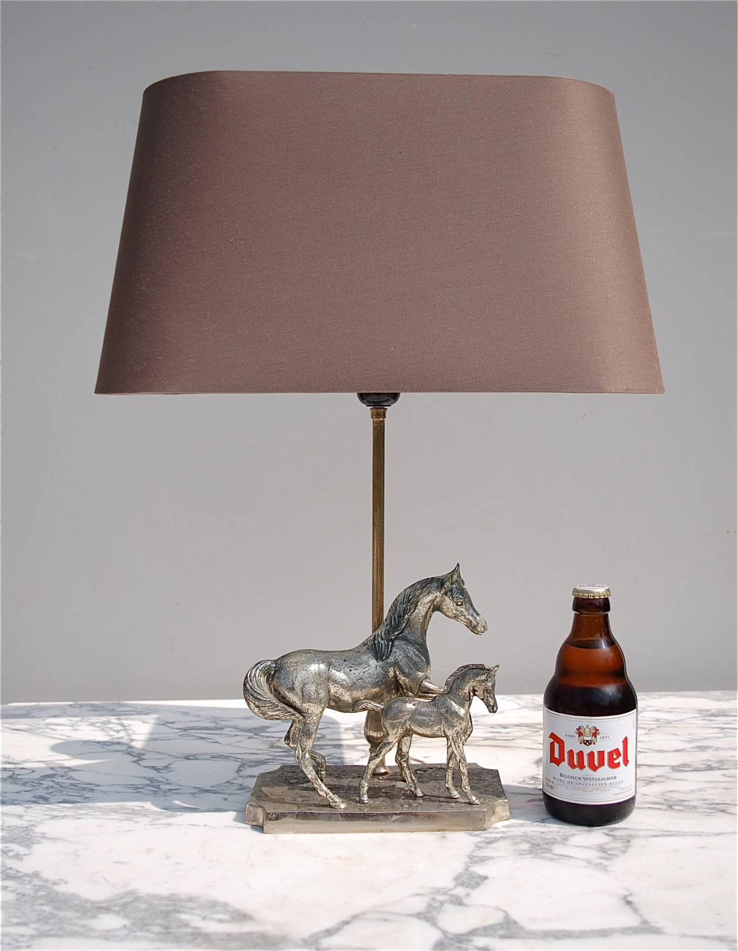 20th Century Limited Edition Silver Plated Horse with Foal Table Lamp, 1980s, France For Sale