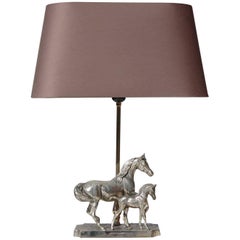Limited Edition Silver Plated Horse with Foal Table Lamp, 1980s, France
