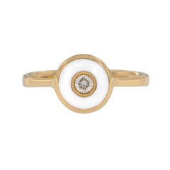 Anillo Edición Limitada Simon G 18 Kilates Oro Amarillo Esmalte Blanco Diamante Ojo del Mal