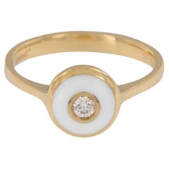 Limited Edition Simon G 18 Karat Yellow Gold White Enamel Diamond Evil Eye Ring