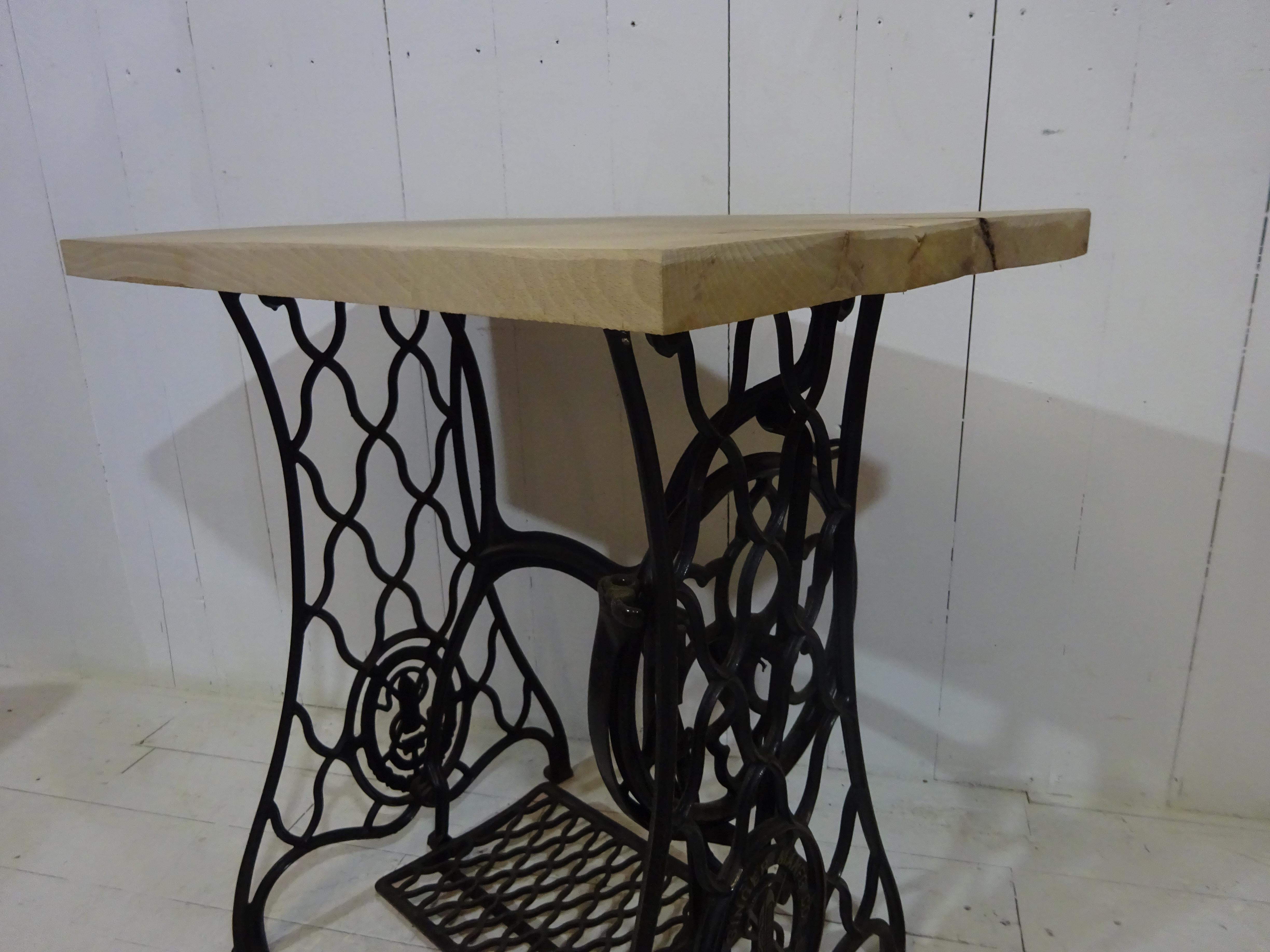 Hand-Carved Limited Edition Singer Side Table with Aged Beech Slab Top 