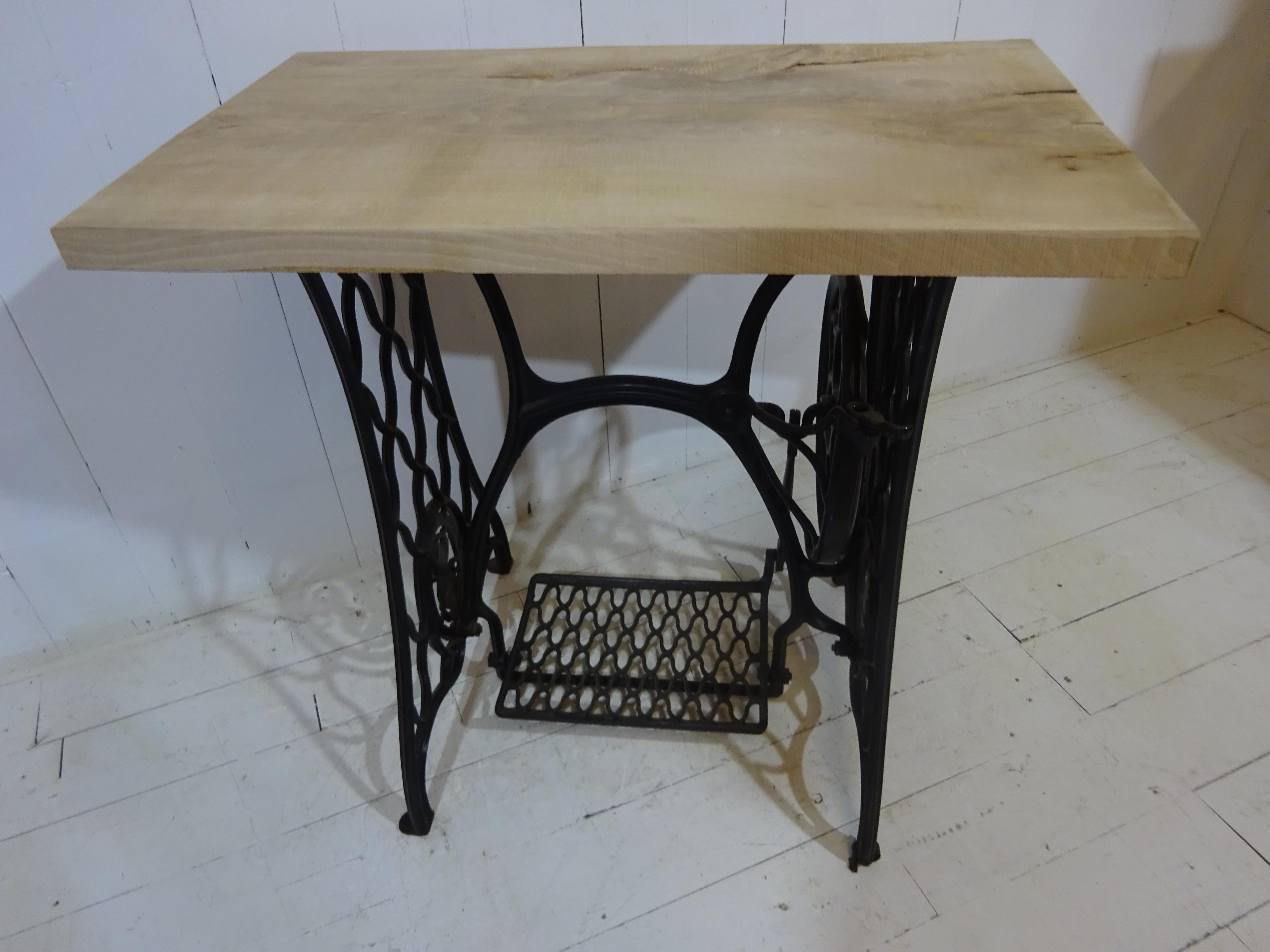 Early 20th Century Limited Edition Singer Side Table with Aged Beech Slab Top 