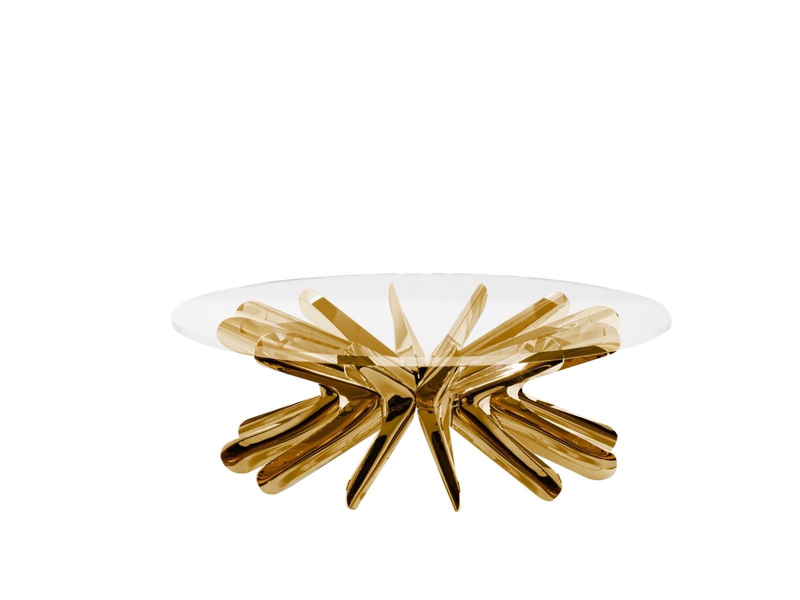 Contemporary Limited Edition Small Steel in Rotation Coffee Table in Polished Stainless Steel For Sale