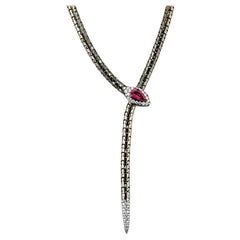 Limited Edition Snake/Serpentine Necklace, Black Tourmaline, Ruby and Diamonds