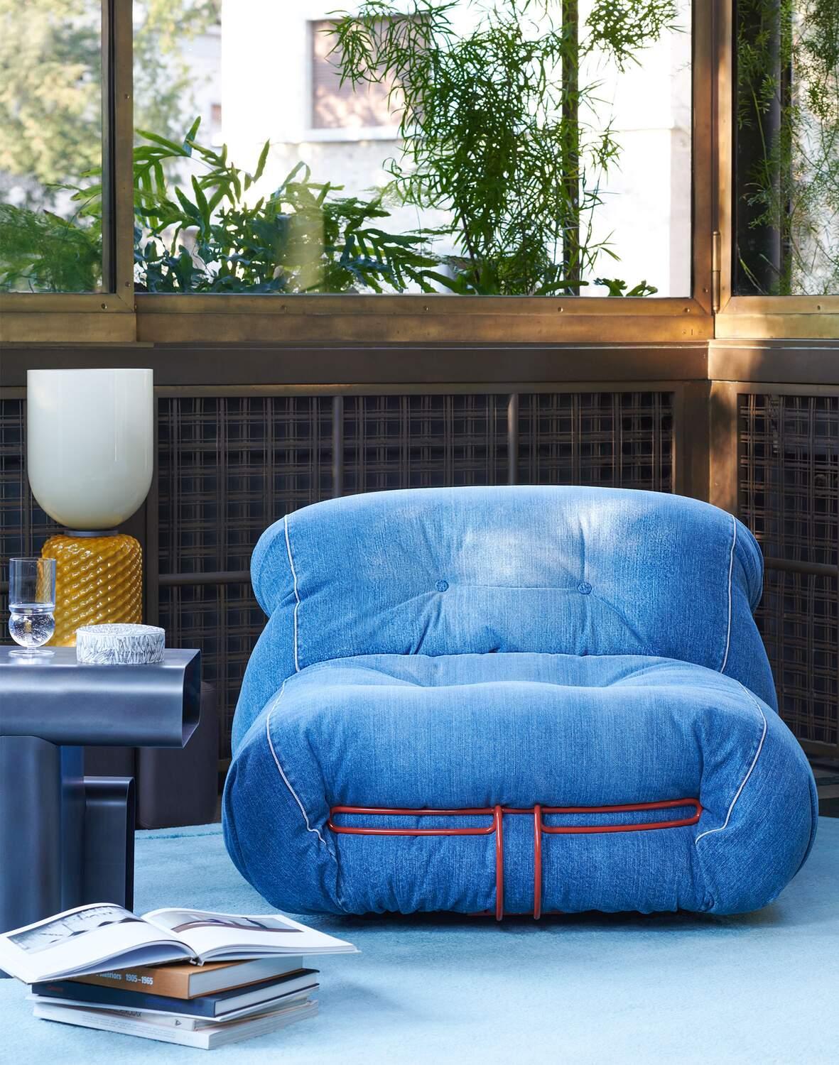 Limited Edition Soriana Denim Armchair by Afra & Tobia Scarpa for Cassina For Sale 7