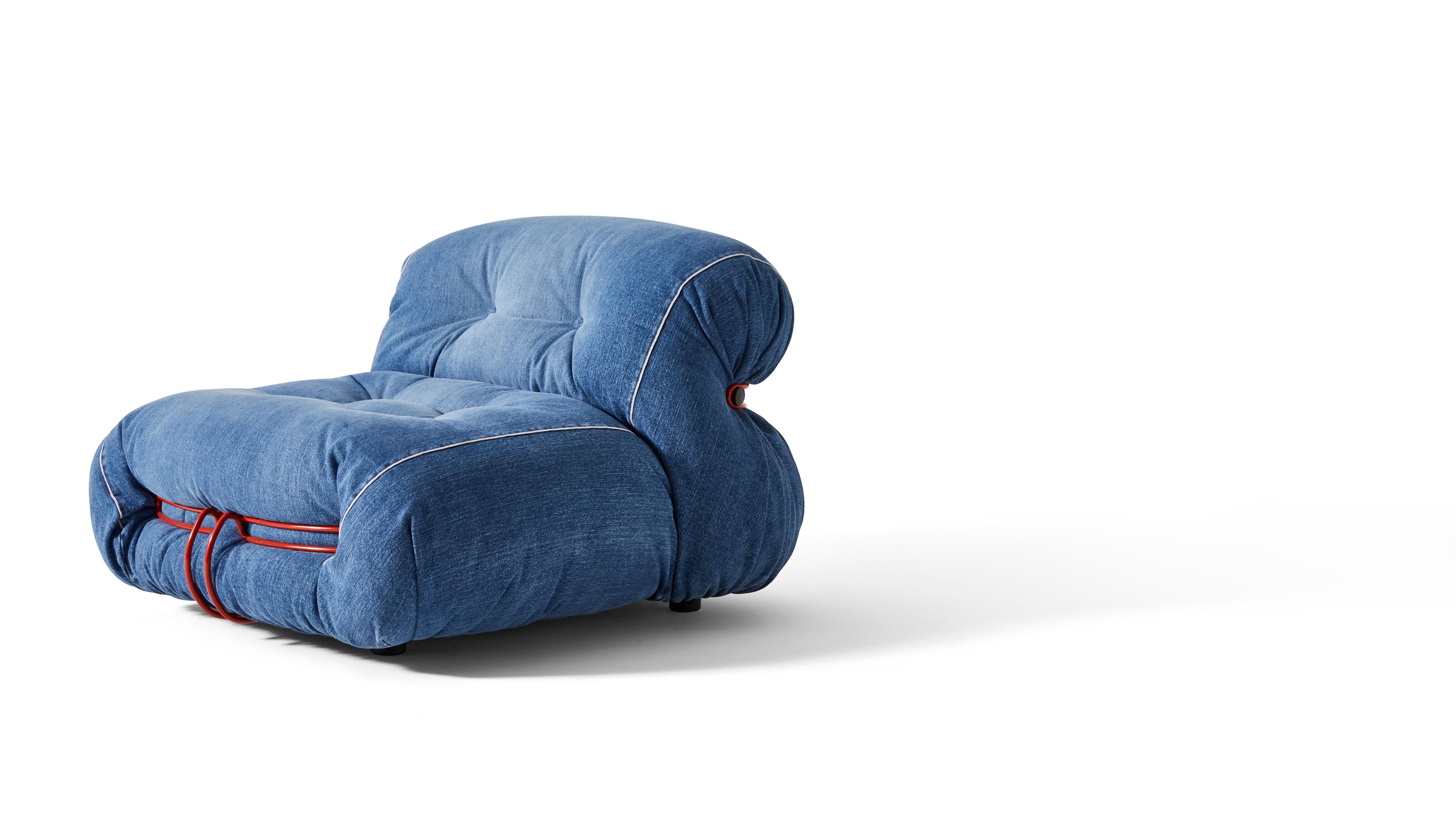 Soriana Limited Edition Denim armchair by Afra & Tobia Scarpa for Cassina.

A design armchair with soft, generous contours, designed by Afra and Tobia Scarpa in the 1960s to bring home casual comfort, is swathed in premium Japanese denim, in a