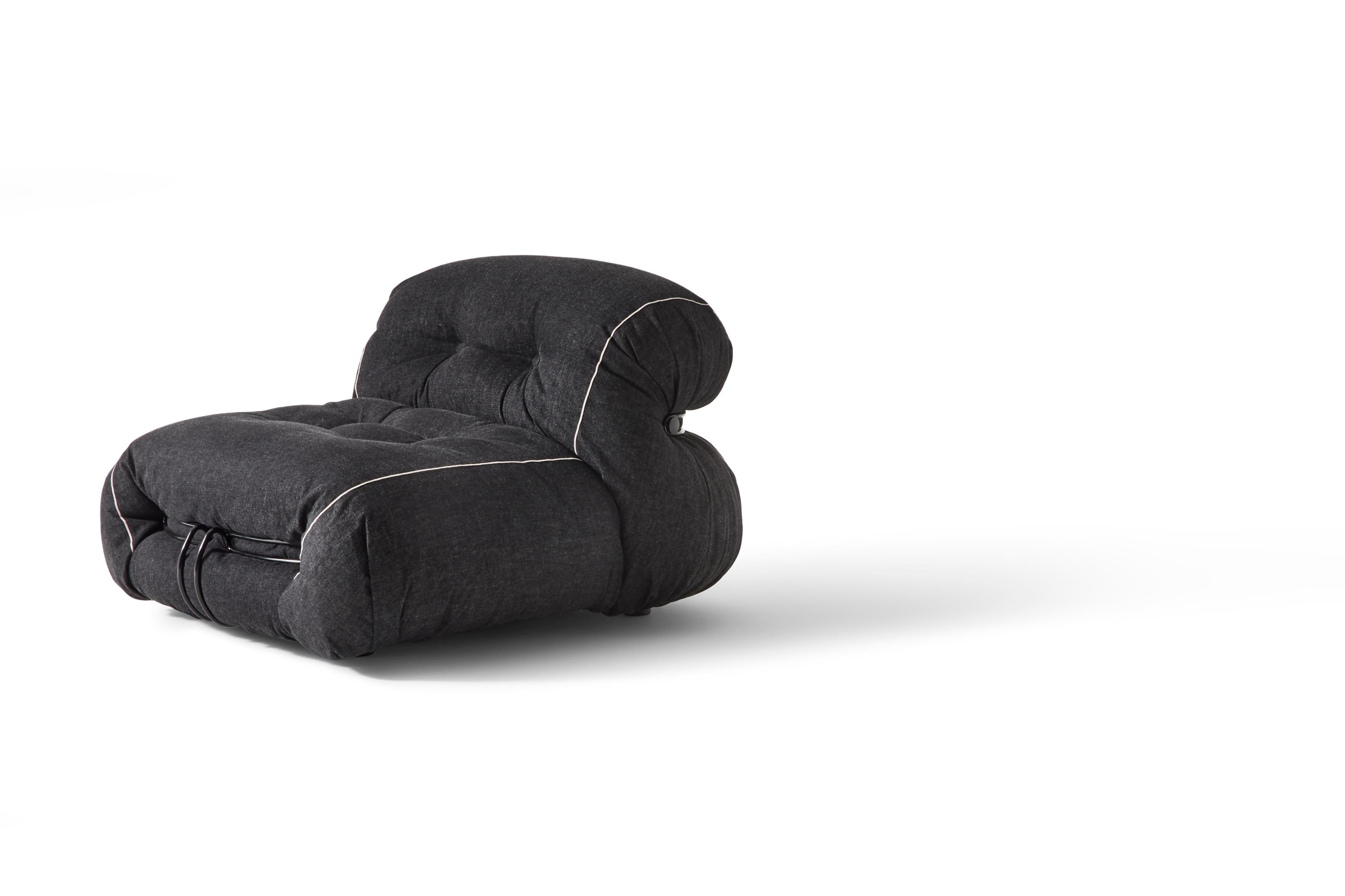 Soriana Limited Edition Denim Armchair by Afra & Tobia Scarpa for Cassina.

A design armchair with soft, generous contours, designed by Afra and Tobia Scarpa in the 1960s to bring home casual comfort, is swathed in premium Japanese denim, in a