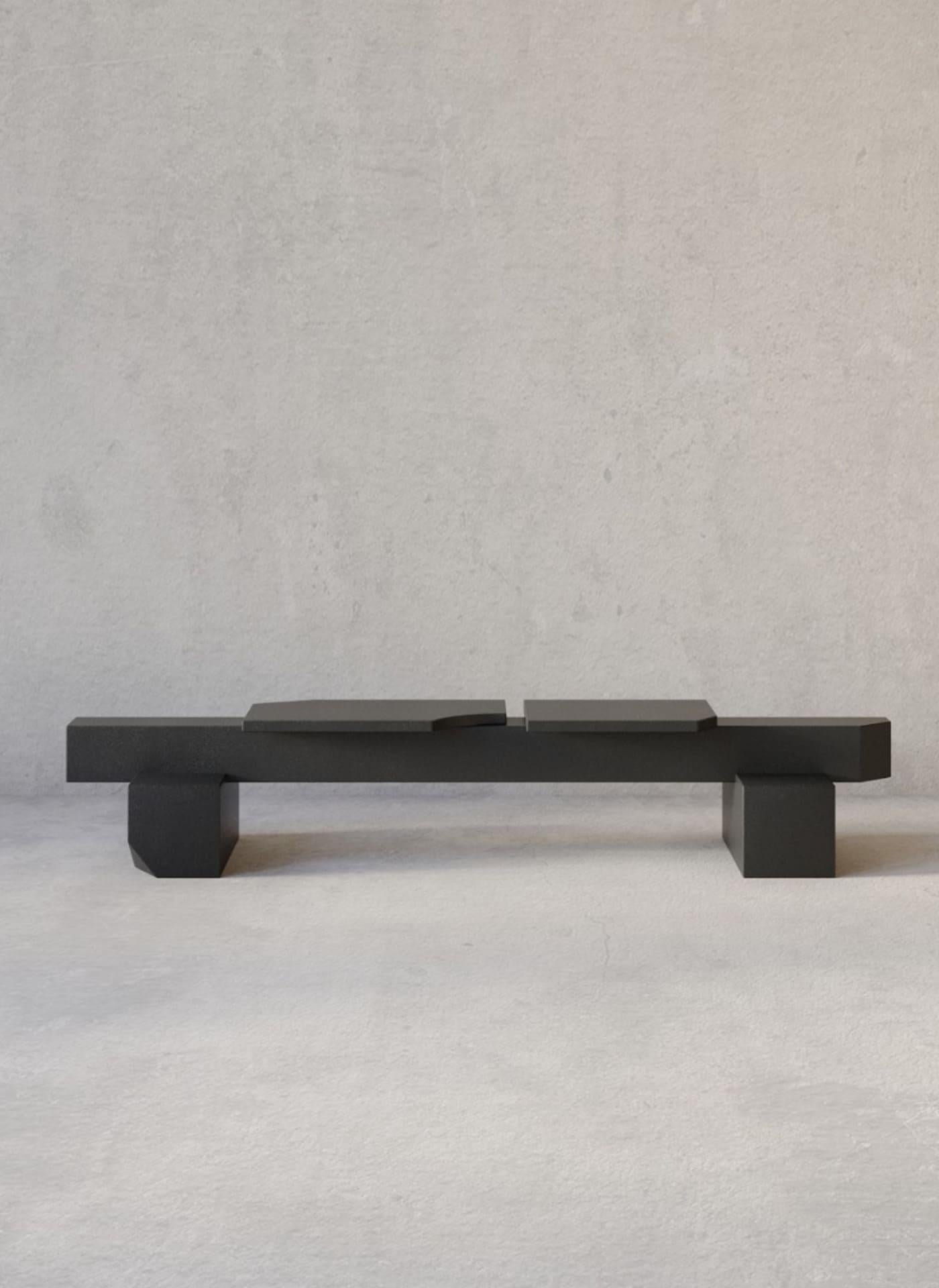 Édition limitée SSB01B Banc noir en MDF avec revêtement en résine par sashaxsasha
Edition limitée à 6 + 2 A.P
Dimensions : 39 x 175 x 31,5 cm : D 39 x L 175 x H 31,5 cm. 
Matériaux : MDF et résine.

sashaxsasha est un duo de designers basé à Paris,