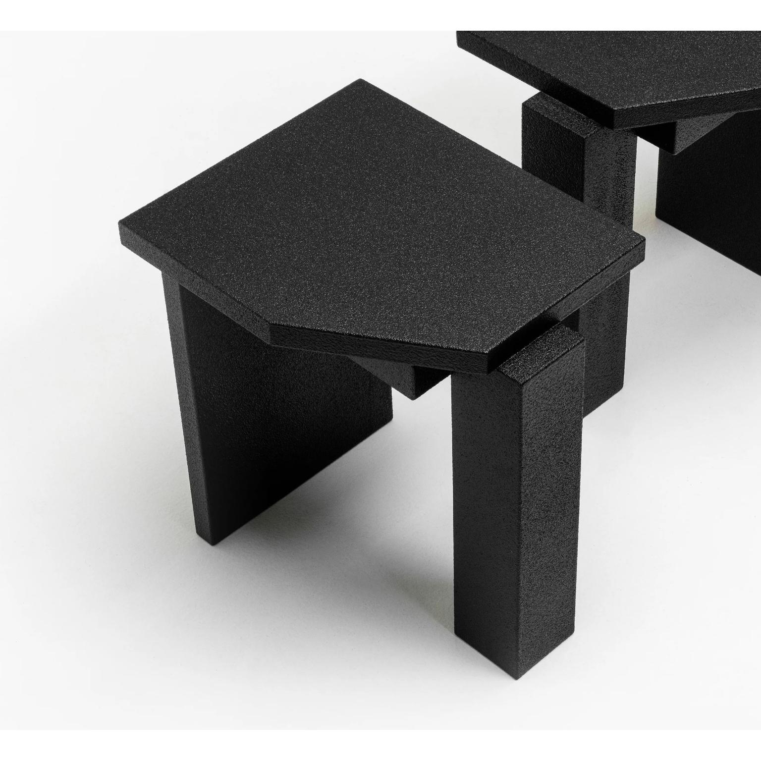 Limited Edition SSS01B Black Stool in MDF with Resin Coating by sashaxsasha
Limited Edition of 8 + 2 A.P
Dimensions: D 30 x W 35 x H 40 cm. 
Materials: MDF and resin.

sashaxsasha is a design duo based in Paris, France. Originally from Moscow,