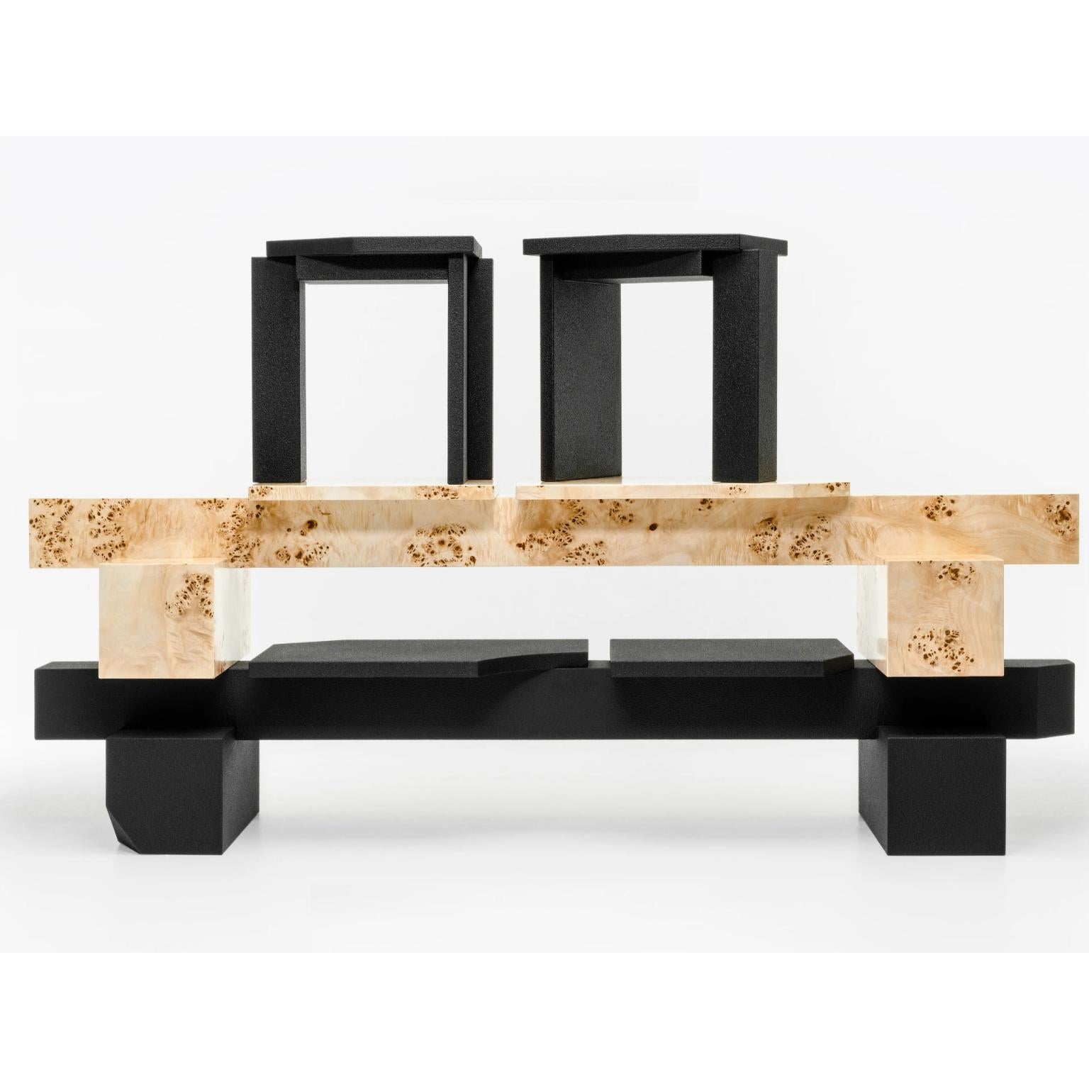 Contemporary Limited Edition SSS01B Black Stool in MDF with Resin Coating by sashaxsasha For Sale