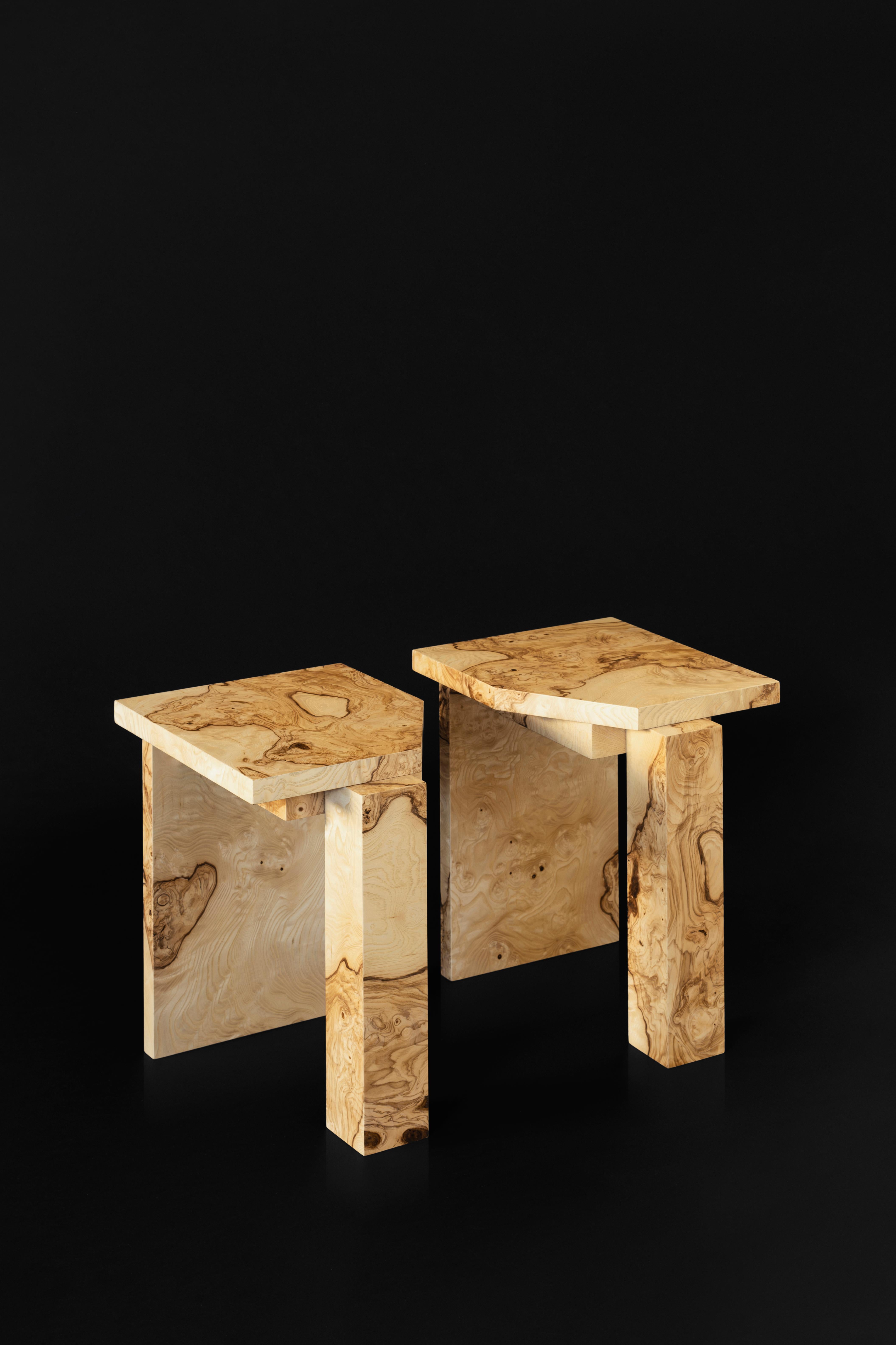 Limited Edition SSS01W Stool in MDF with Ash Root Veneer by sashaxsasha For Sale 3