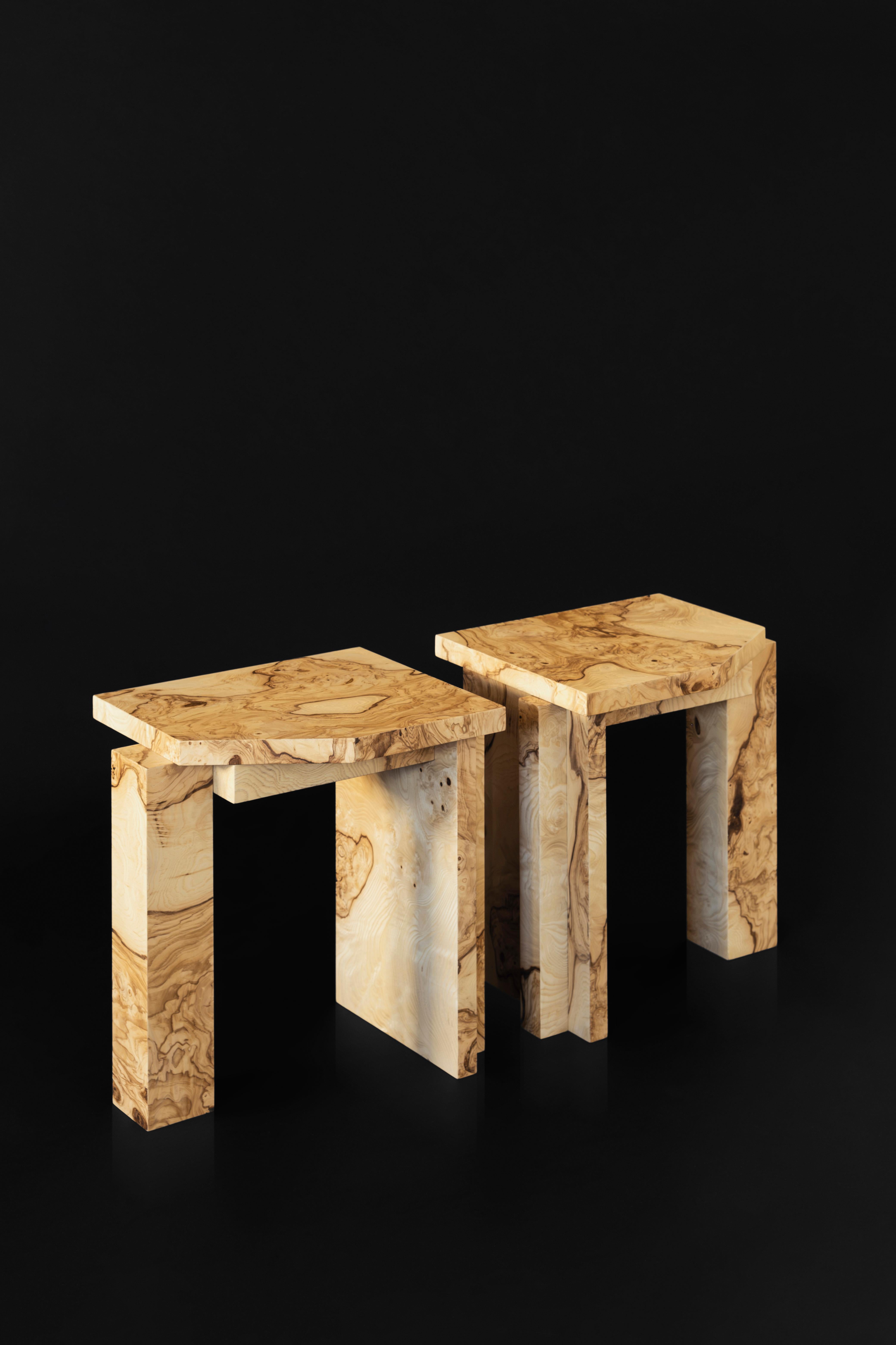 Limited Edition SSS01W Stool in MDF with Ash Root Veneer by sashaxsasha For Sale 4