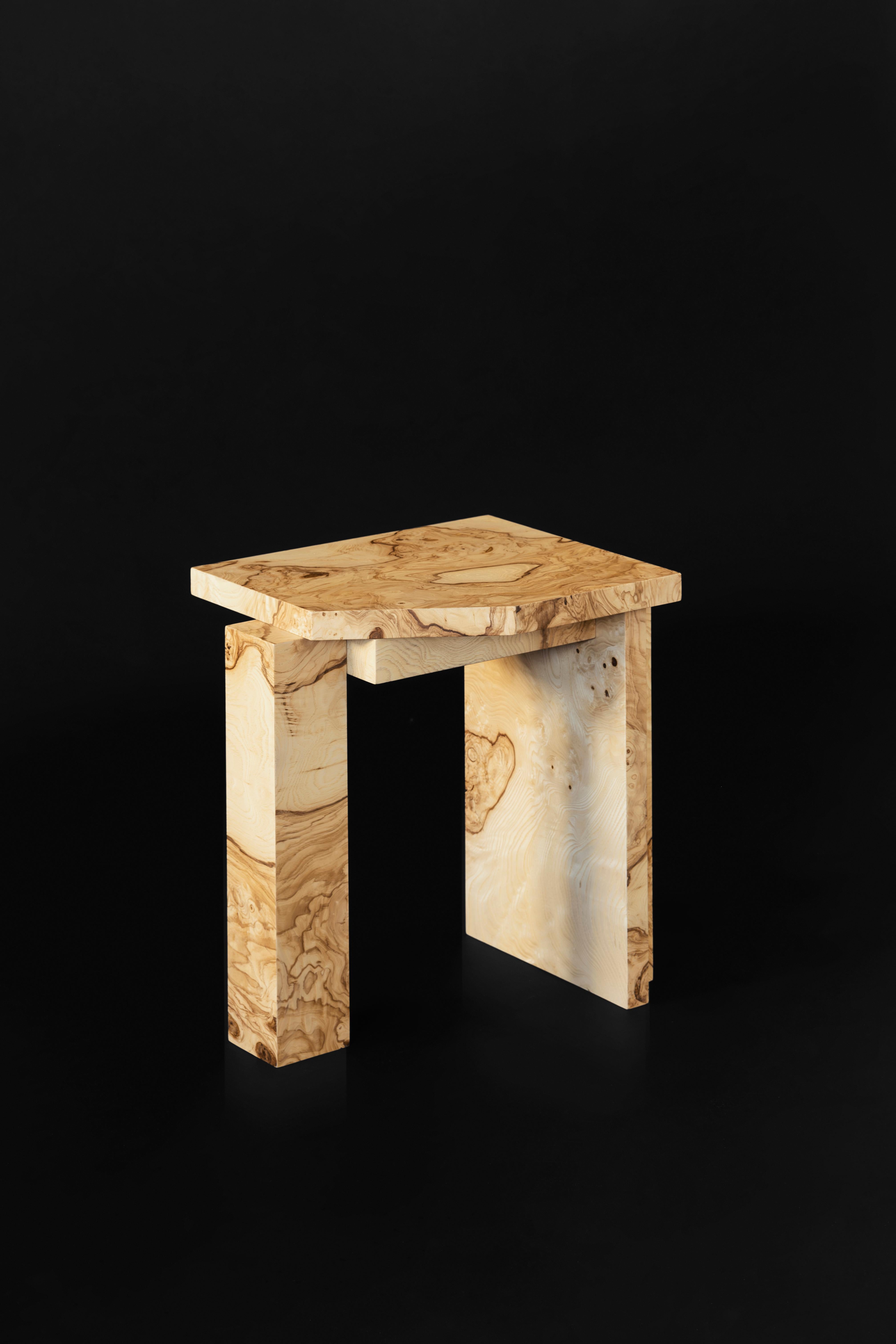 Limited Edition SSS01W Stool in MDF with Ash Root Veneer by sashaxsasha For Sale 5