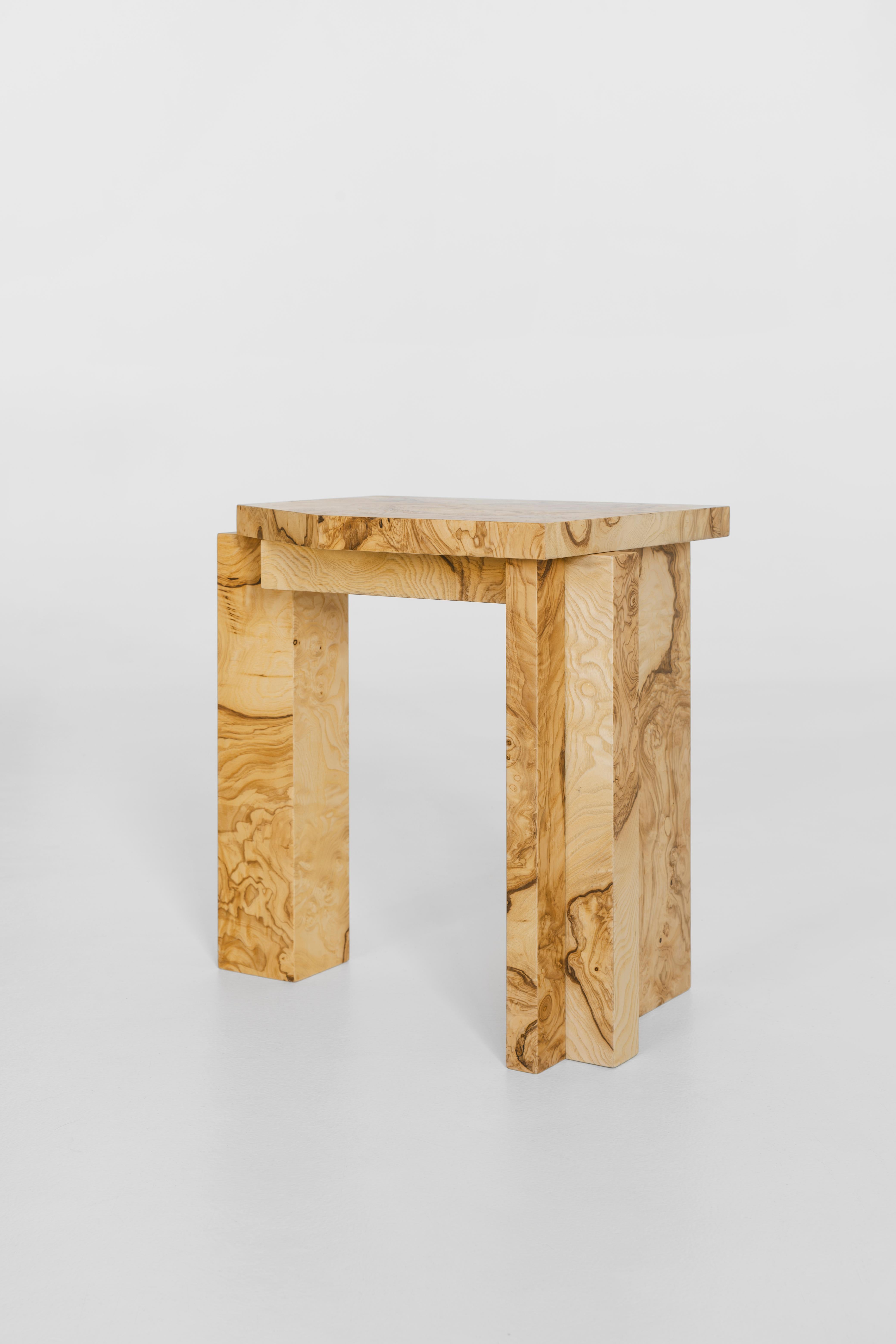Limited Edition SSS01W Stool in MDF with Ash Root Veneer by sashaxsasha In New Condition For Sale In Geneve, CH