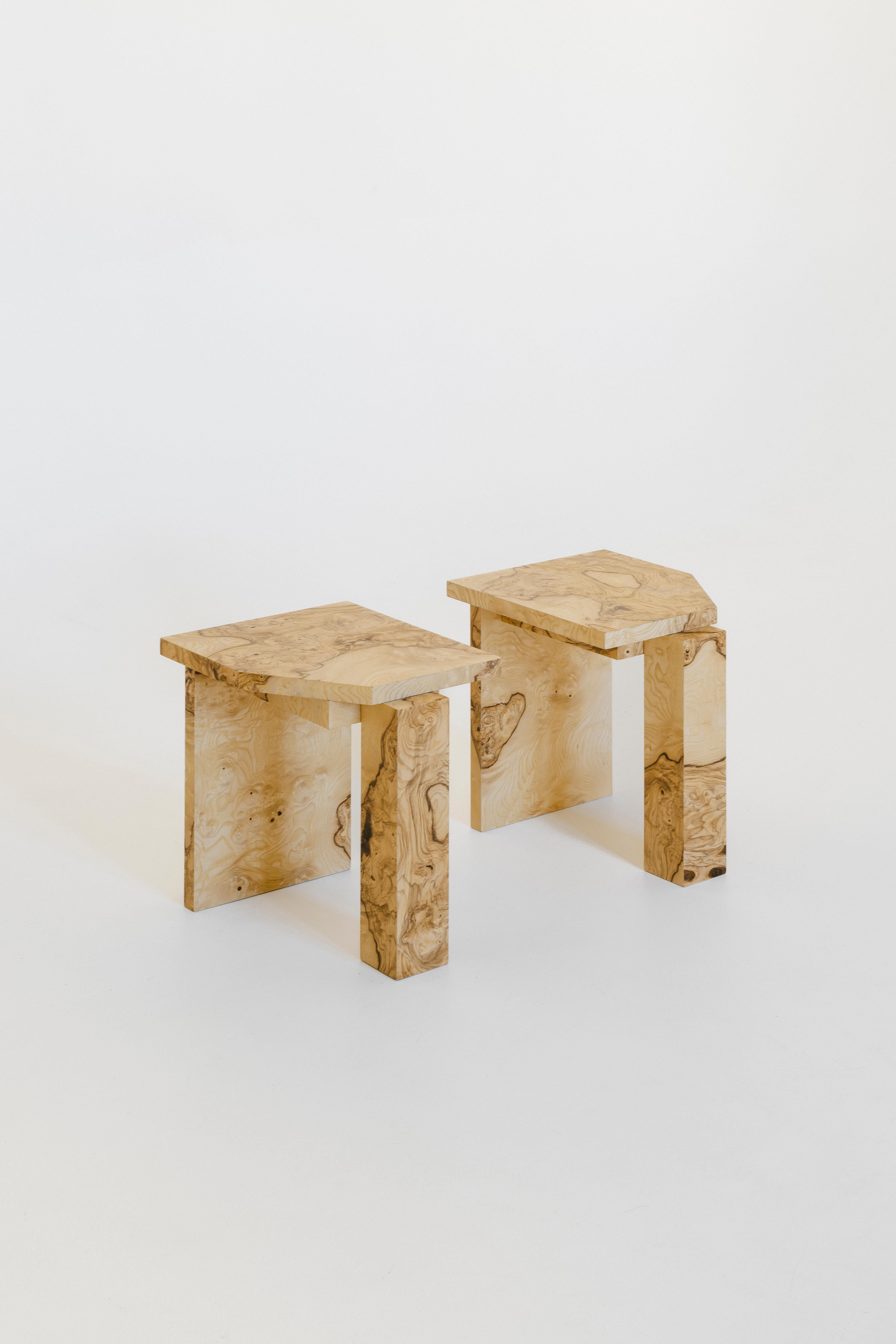 Contemporary Limited Edition SSS01W Stool in MDF with Ash Root Veneer by sashaxsasha For Sale