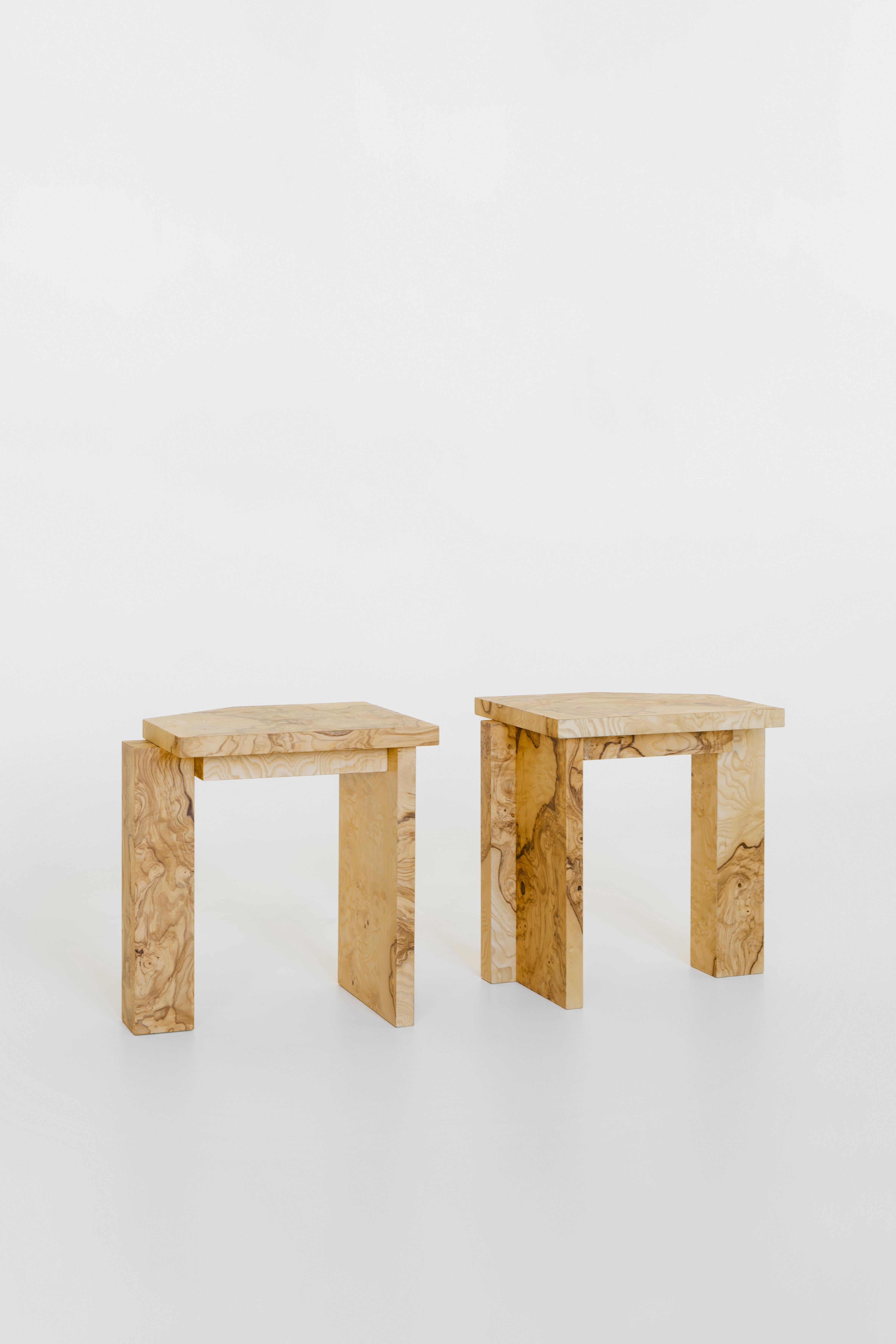 Limited Edition SSS01W Stool in MDF with Ash Root Veneer by sashaxsasha For Sale 1
