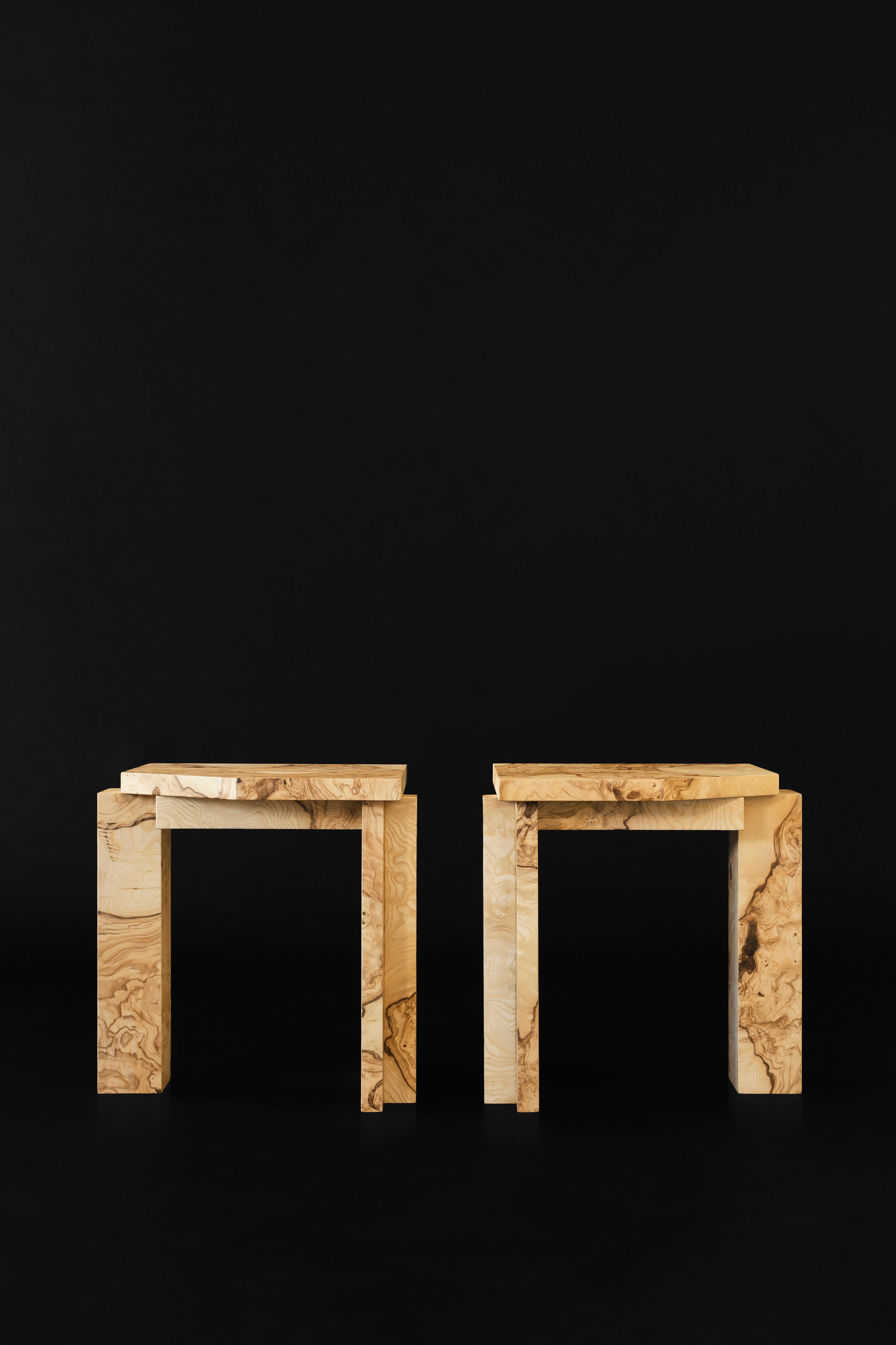 Limited Edition SSS01W Stool in MDF with Lacewood Veneer by sashaxsasha For Sale 1